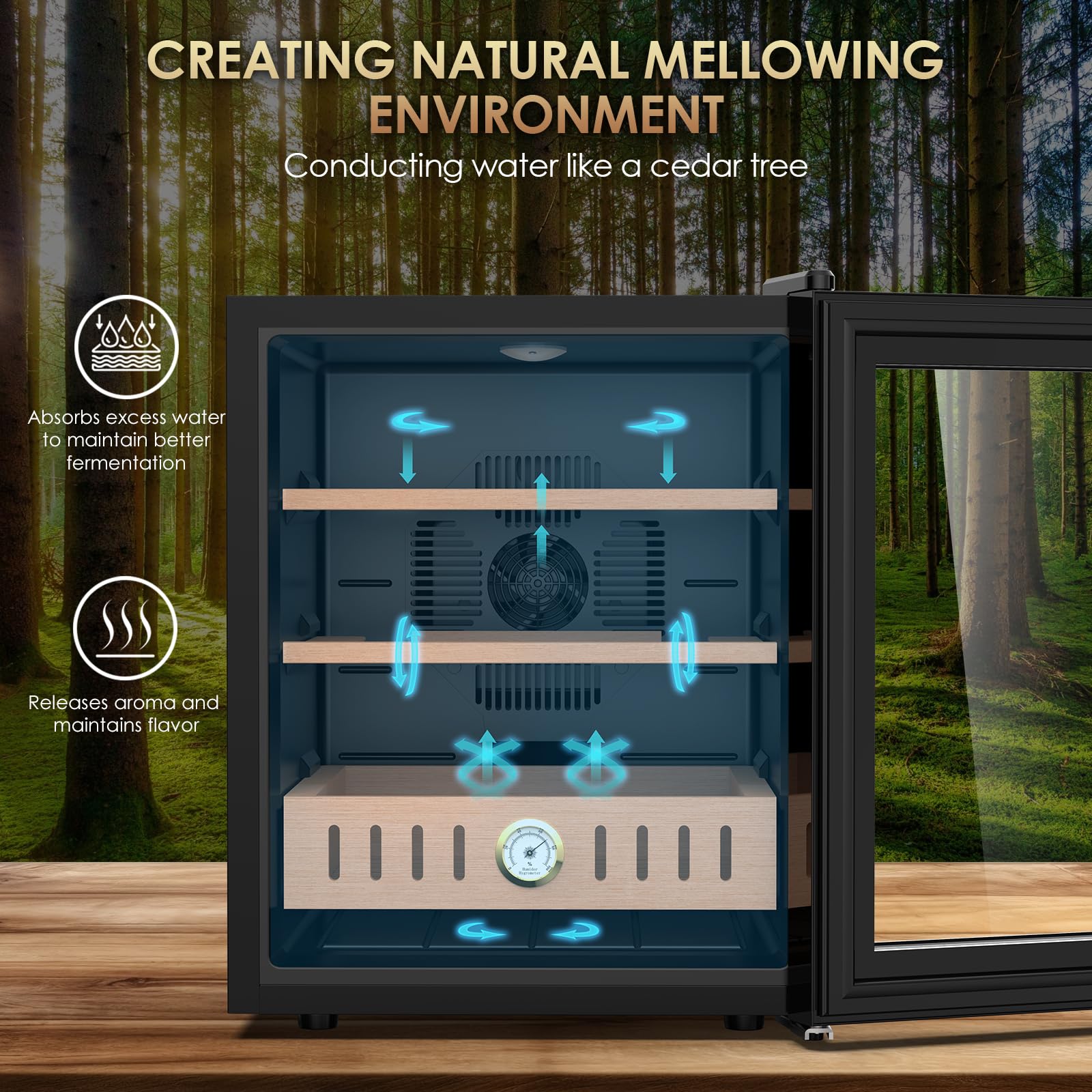 50L Electric Humidity Control Cabinet - 300 Count Cooling Fridge with Temperature & Humidity Control, Adjustable Shelves & Digital Hygrometer | Perfect for Storing Cigars, Wine, Cheese, and Medications