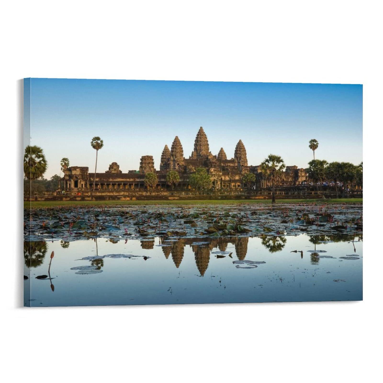 HOUNCPL Angkor Wat Cambodia Sunset Wall Art Canvas Print - 12x18inch (30x45cm) Handmade Painting Poster for Living Room, Bedroom, Office Decor - Perfect for Home, Hotel & Gift Giving
