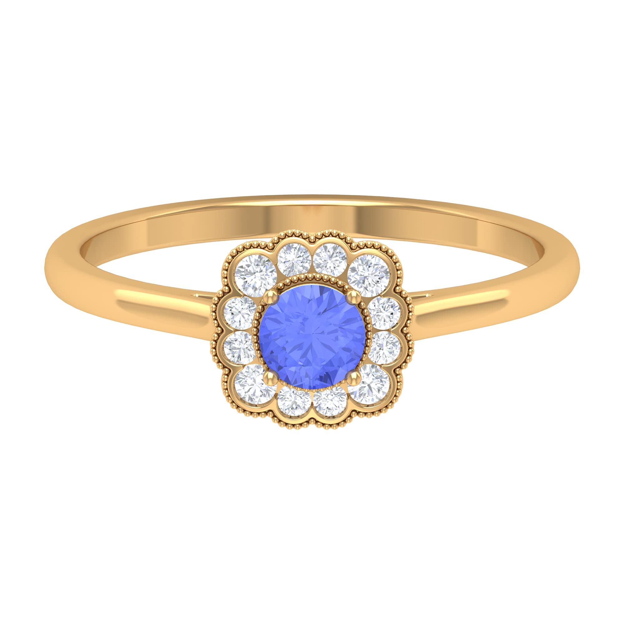 Vintage Inspired Tanzanite and Diamond Engagement Ring in 14K Solid Gold with Halo & Milgrain Detail – Perfect for Proposals, Anniversaries & Special Occasions