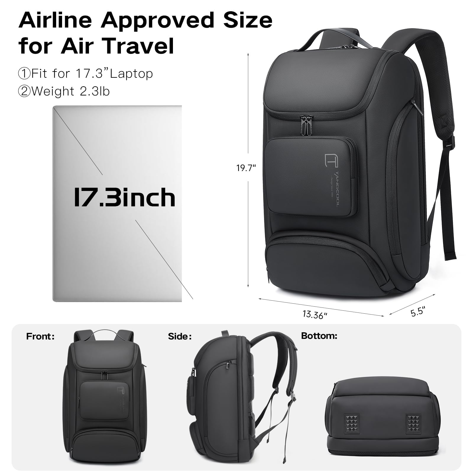 Business Laptop Backpack for Men & Women - Airline Approved Carry-On Travel Backpack with Multiple Pockets & Water Resistant Design - Perfect for Office Commute, Business Trips & College Use