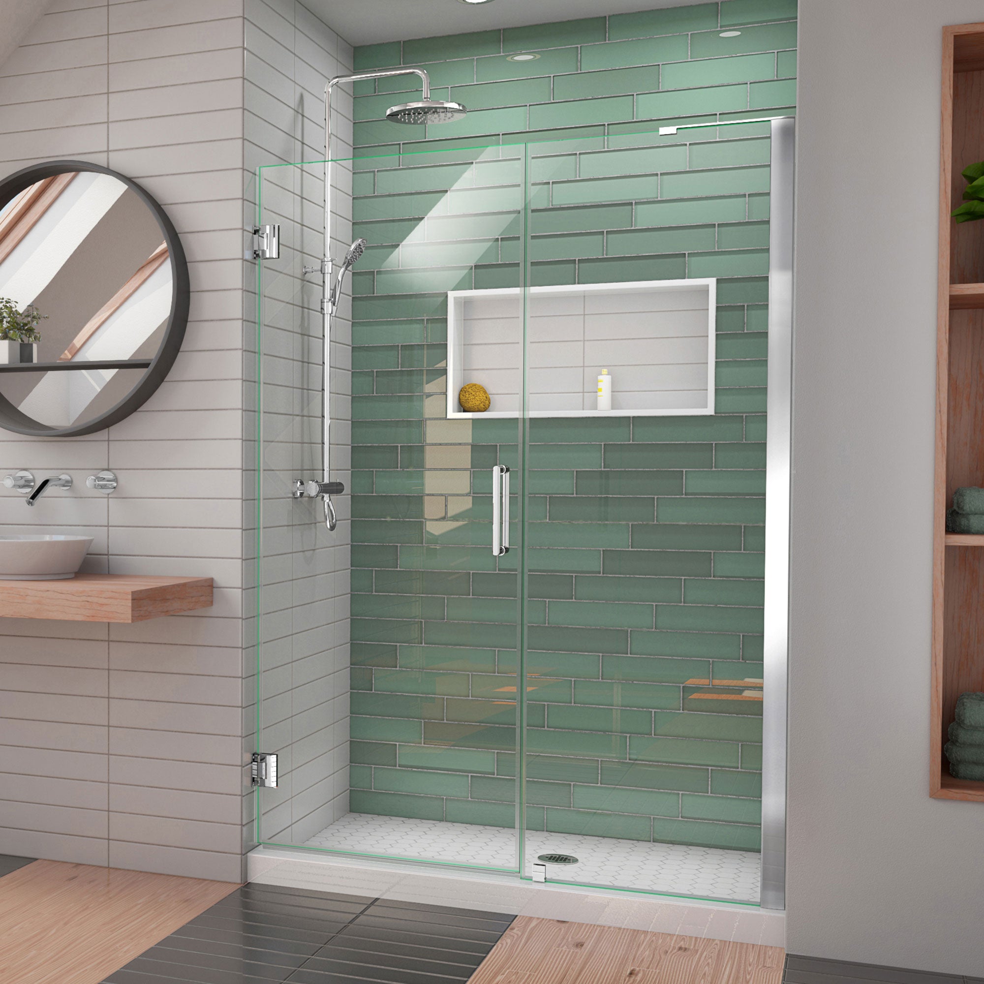DreamLine Unidoor LS 51-52 Inch W x 72 Inch H Frameless Hinged Shower Door with L Bar - Perfect for Modern Bathroom Renovations and Spa-Like Showers