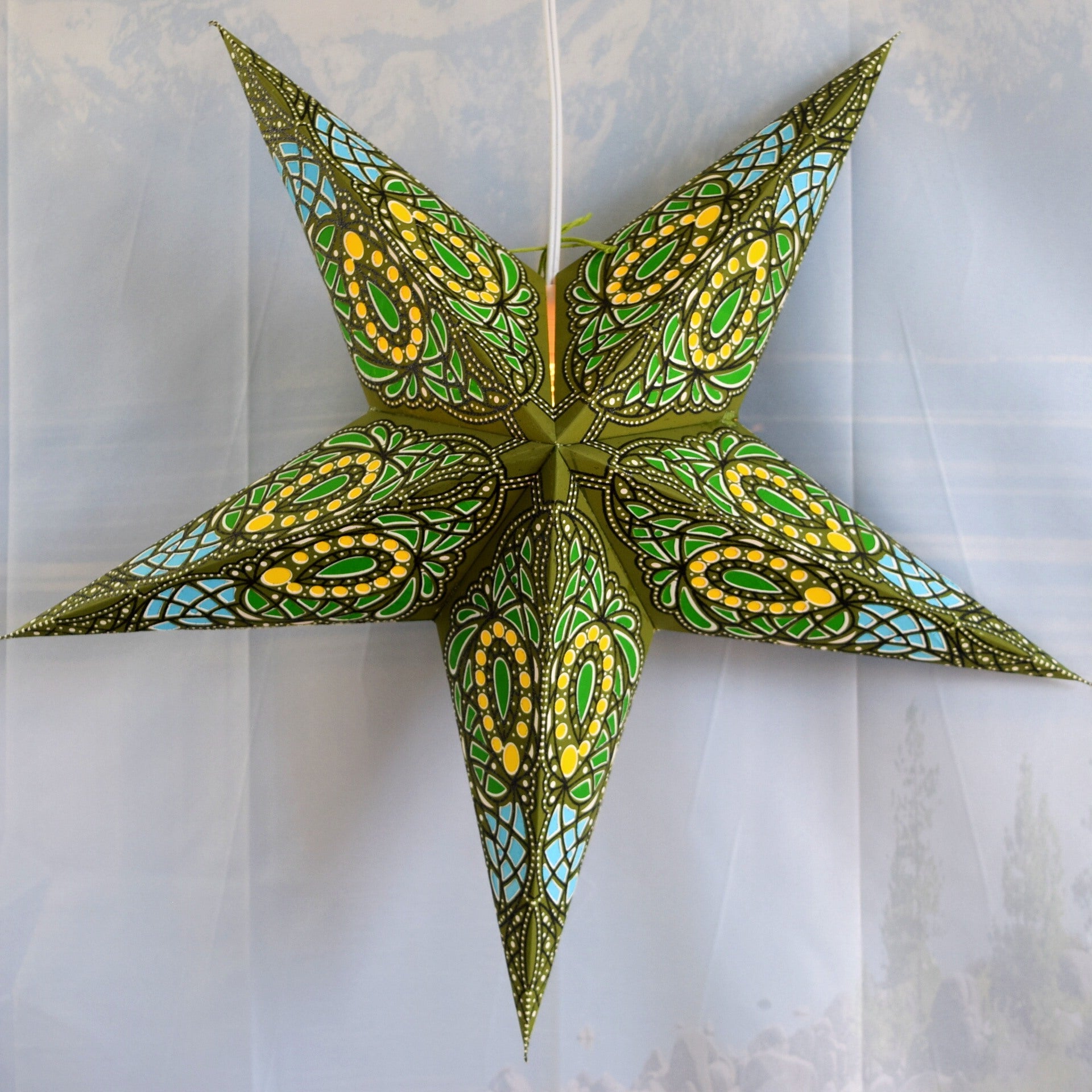 24 Inch Green Galactic Glitter Paper Star Lanterns - Party Decorations, Wedding, Christmas & Home Decoration for Indoor Outdoor Events