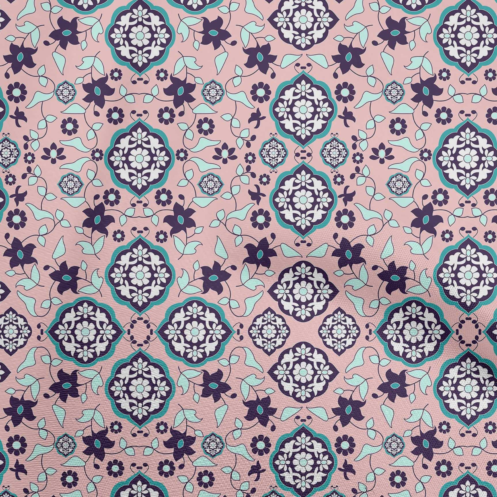 oneOone Cotton Jersey Pink Salmon Asian Suzani Print Fabric by The Yard - 58 Inch Wide Soft Knit Material for Dresses, Skirts & DIY Fashion Projects
