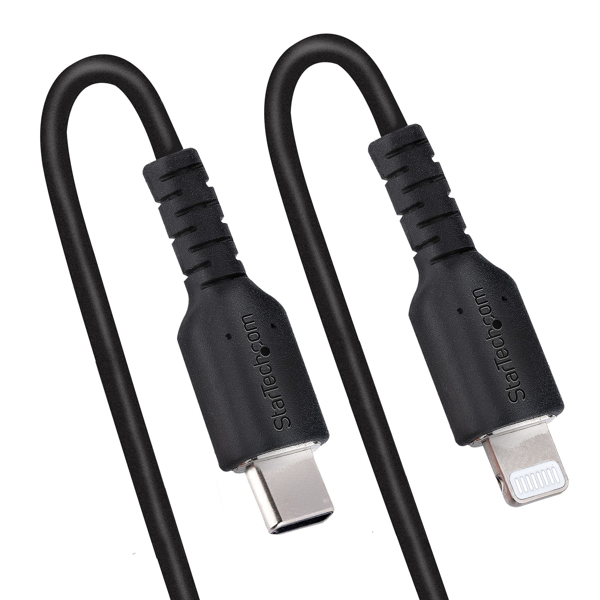 StarTech.com 1m (3ft) USB C to Lightning Cable - MFi Certified iPhone Charger with Durable TPE Jacket & Aramid Fiber - Heavy Duty Coiled Cable for iPhone 12/13/14/Pro/Max - Perfect for Home, Office & Travel (RUSB2CLT1MBC)
