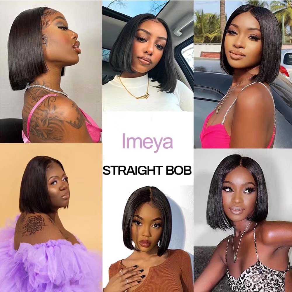 Imeya 12 Inch Straight Bob Lace Front Wig - 150% Density Brazilian Virgin Human Hair for Black Women - 13x6 HD Transparent Lace with Pre-Plucked Hairline & Baby Hair - Glueless Short Bob Wig for Daily Wear, Parties & Special Occasions
