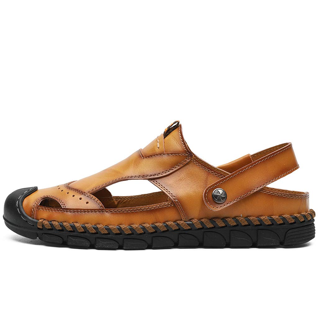 **Men's Summer Casual Leather Closed-Toe Sandals - Lightweight Water Shoes for Outdoor Hiking, Fishing & Beach Walking**