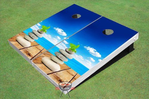Custom Tailgate Beach Pebble Themed Cornhole Boards Set - Premium Outdoor Lawn Game for Backyard Parties, BBQs, and Beach Gatherings