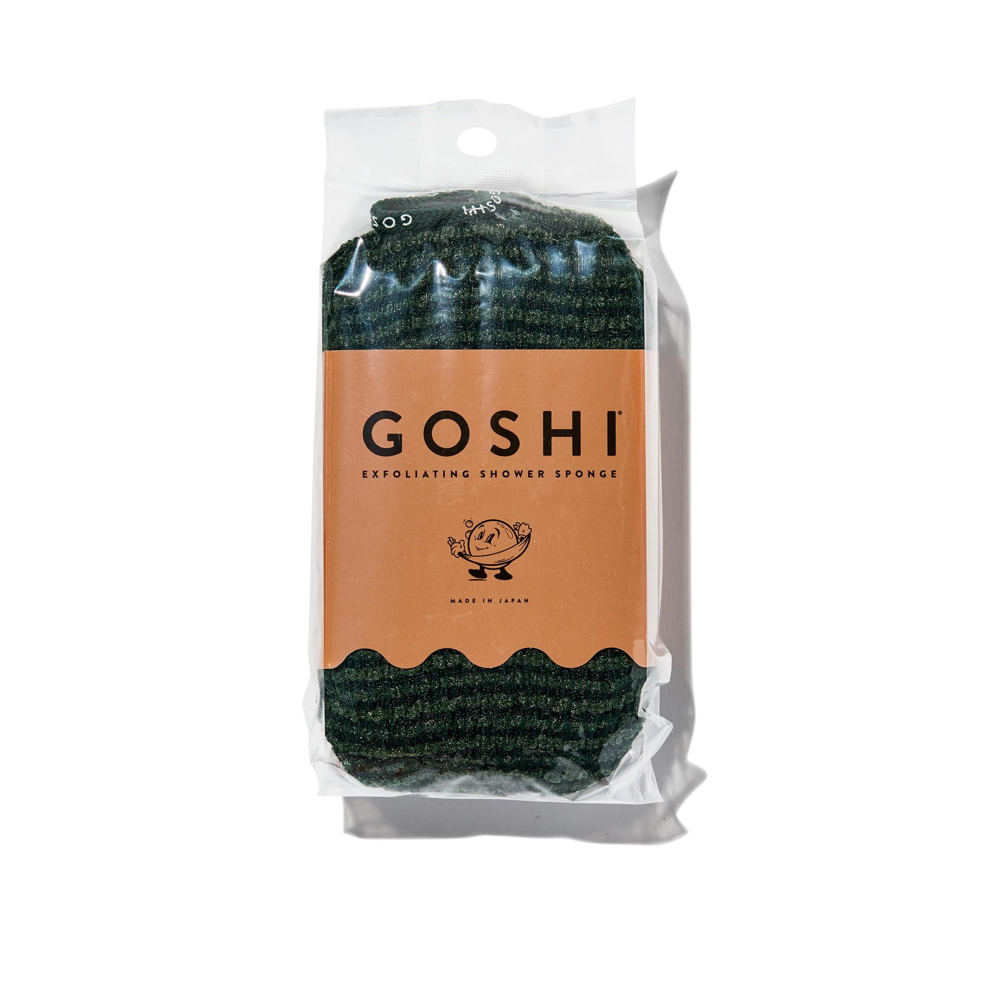 GOSHI Exfoliating Shower Sponge for Men & Women - Rip-Resistant, Fast-Drying Bath Body Scrubber for All Skin Types - Moss Green Japanese Bath Sponge - Perfect for Exfoliating, Cleansing & Massage in Shower or Bath