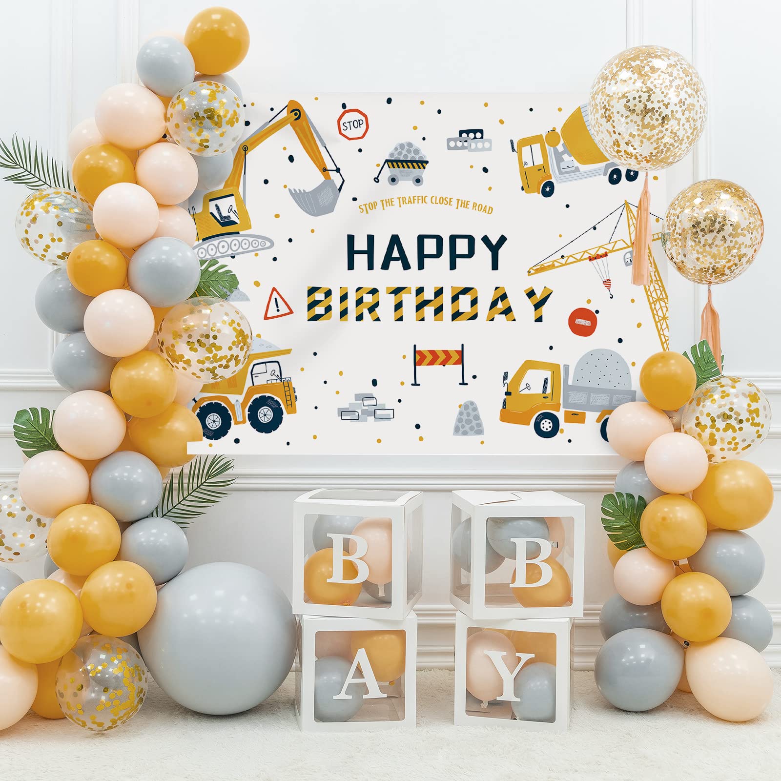 7x5ft Construction Birthday Backdrop - Digger, Excavator & Dump Trucks Theme for Boys | Happy Birthday Party Decor, Photography Background, Kids Photo Booth Props | Perfect for Construction-Themed Parties, 1st Birthday Celebrations & Toddler Photo Shoots