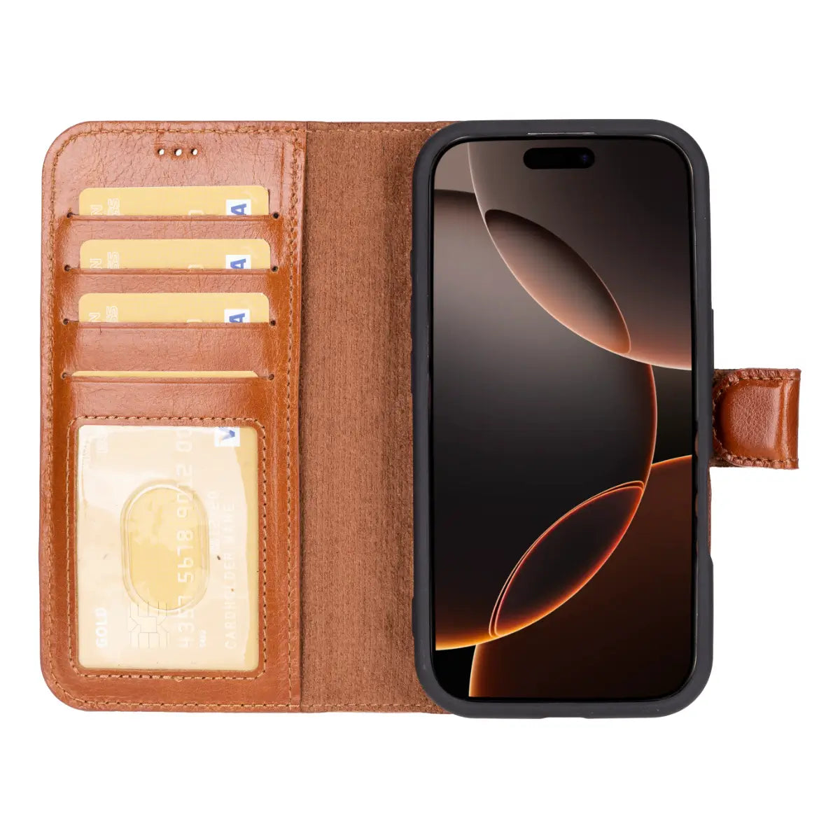 Premium Burnished Tan Leather Wallet Case for iPhone 16 Pro - Slim Protective Cover with Card Slots | Perfect for Everyday Use, Travel & Business