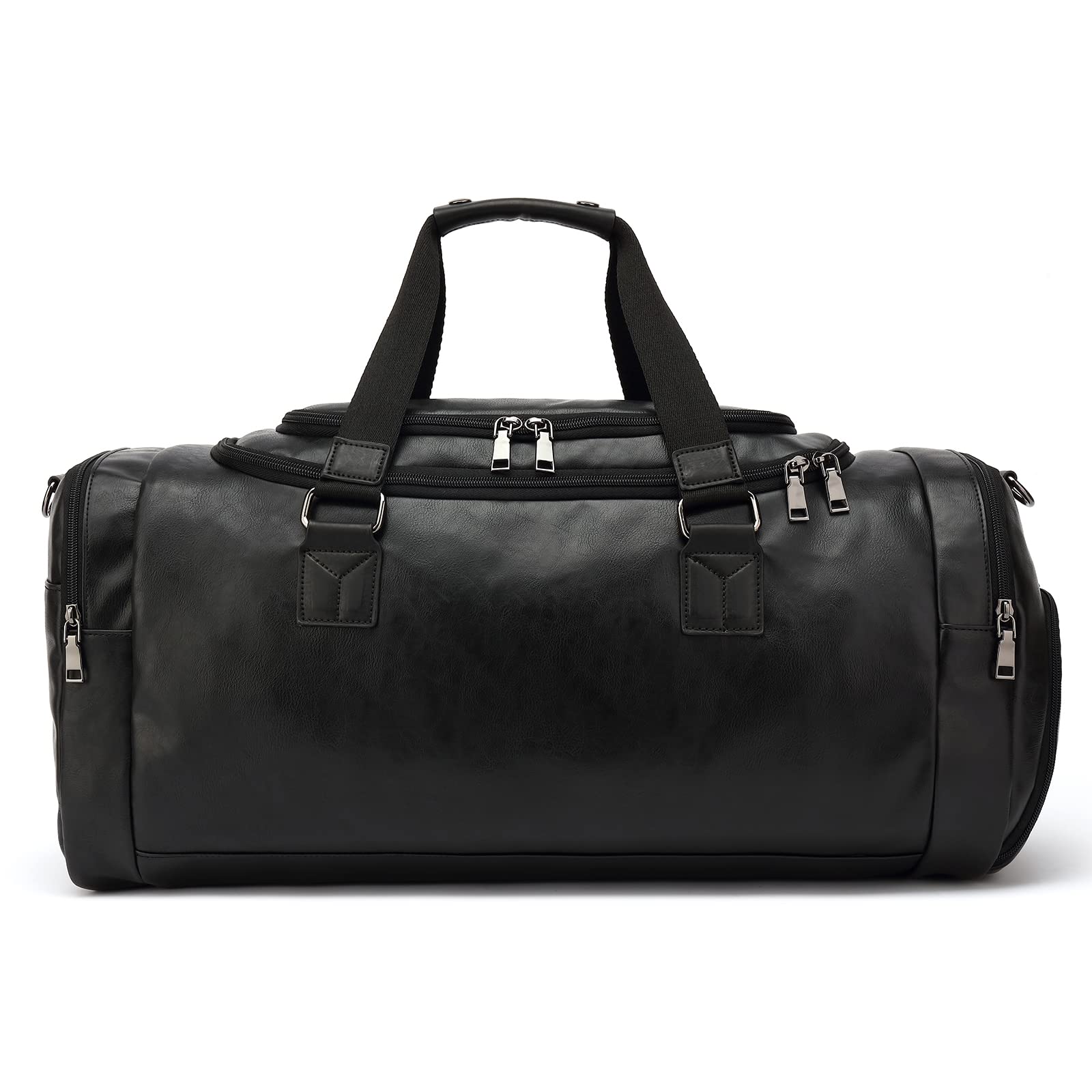 Premium Leather Travel Duffel Bag for Men & Women with Shoe Compartment - Water-Resistant Black Carry-On Luggage for Gym, Weekend Trips & Business Travel