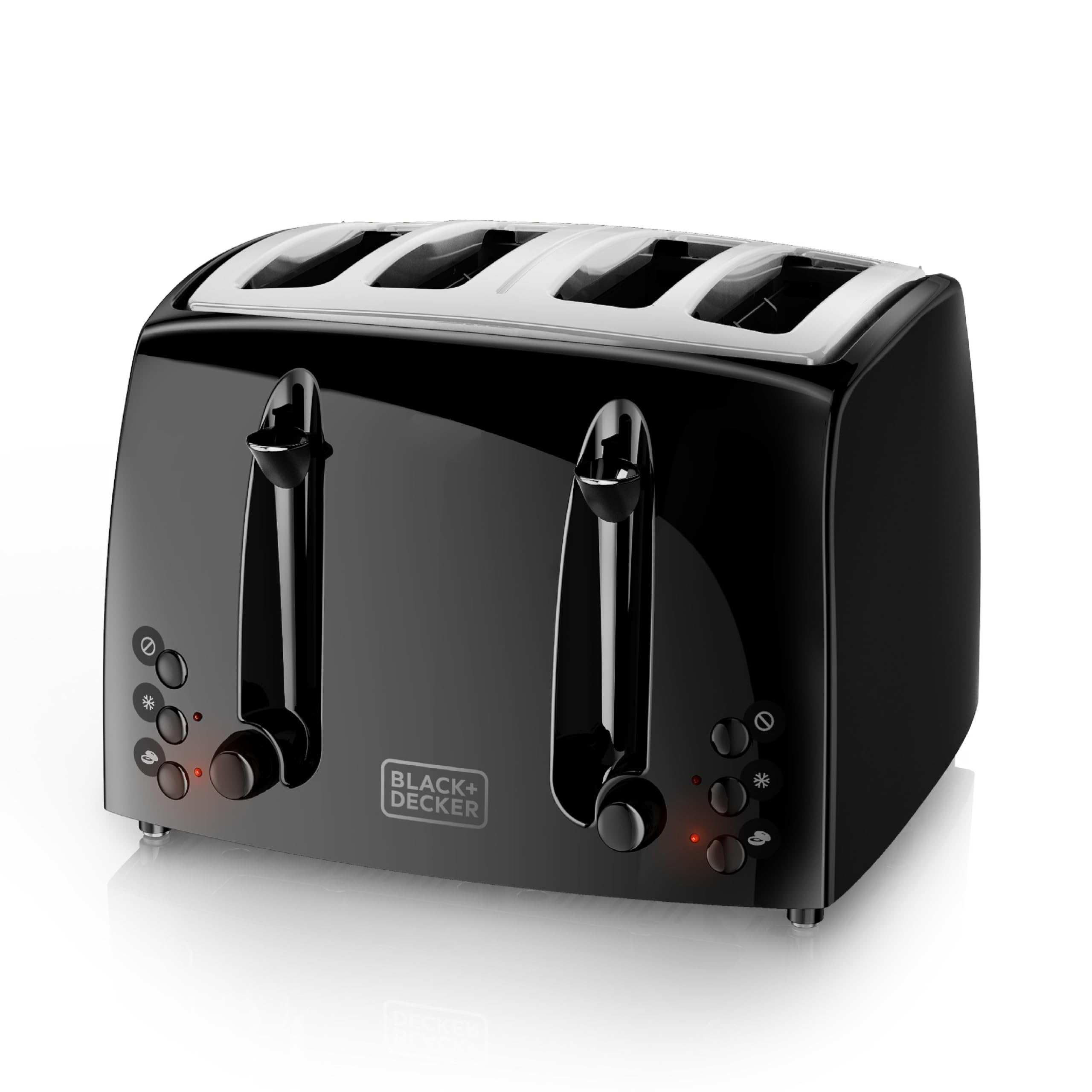 BLACK+DECKER TR1410BD 4-Slice Extra-Wide Toaster with 7 Shade Settings & Removable Crumb Tray - Gloss Black Finish for Perfect Breakfast Toast, Bagels & Pastries
