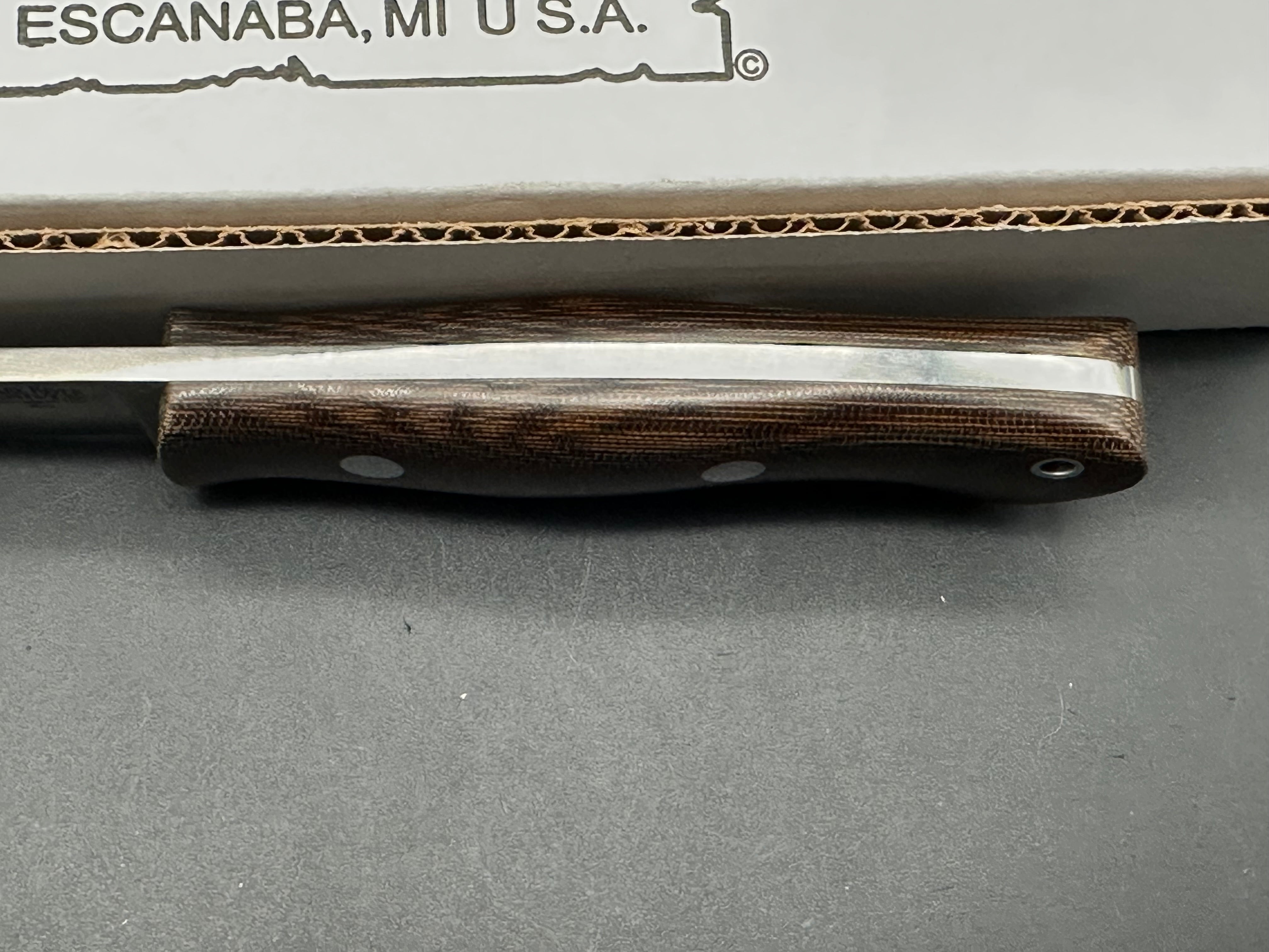 Bark River Aurora Knife with Green Canvas Micarta Scales & A2 Tool Steel Blade - Hunting, Camping, Outdoor Survival Gear with Brown Leather Sheath