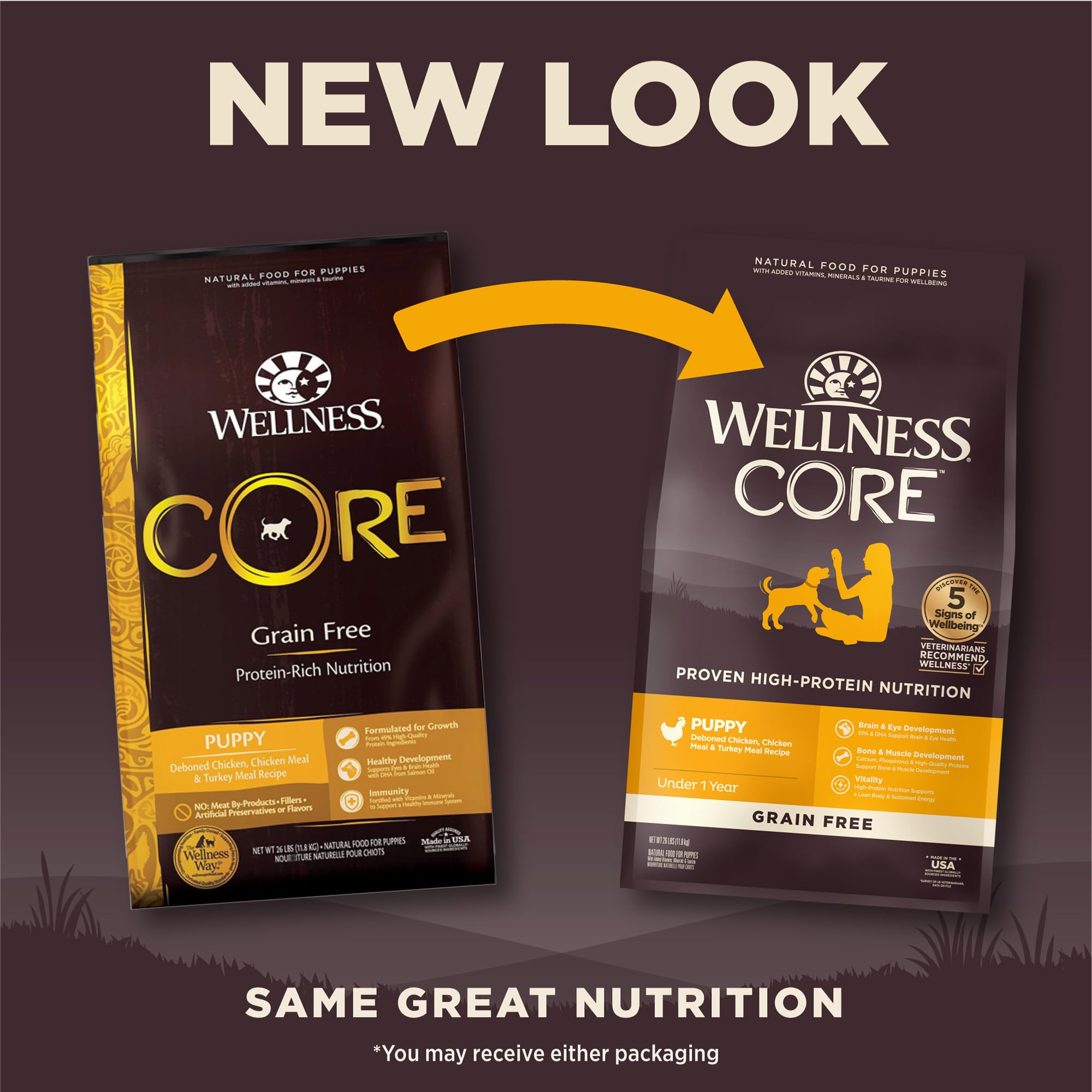 Wellness CORE Natural Grain Free Dry Dog Food for Puppies - High Protein, Nutrient-Rich Kibble - 4lb Bag for Small Breed Dogs - Perfect for Training, Growth & Digestive Health