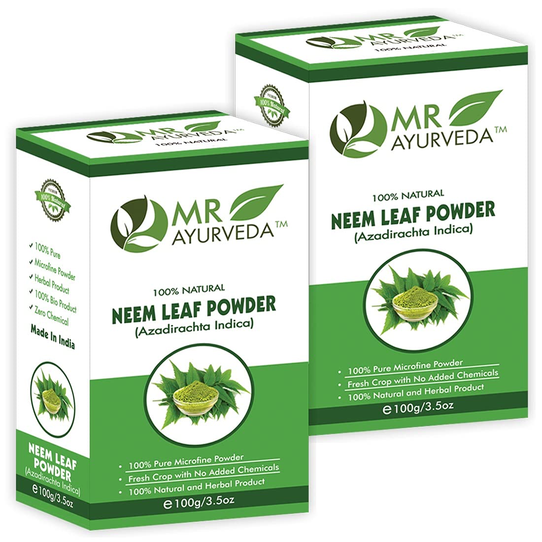 MR Ayurveda 100% Natural Neem Powder for Face, Hair & Skin Care | Organic Neem Face Pack | Chemical-Free Herbal Treatment | Set of 2 (200g) | Perfect for Acne, Dandruff & Skin Detox