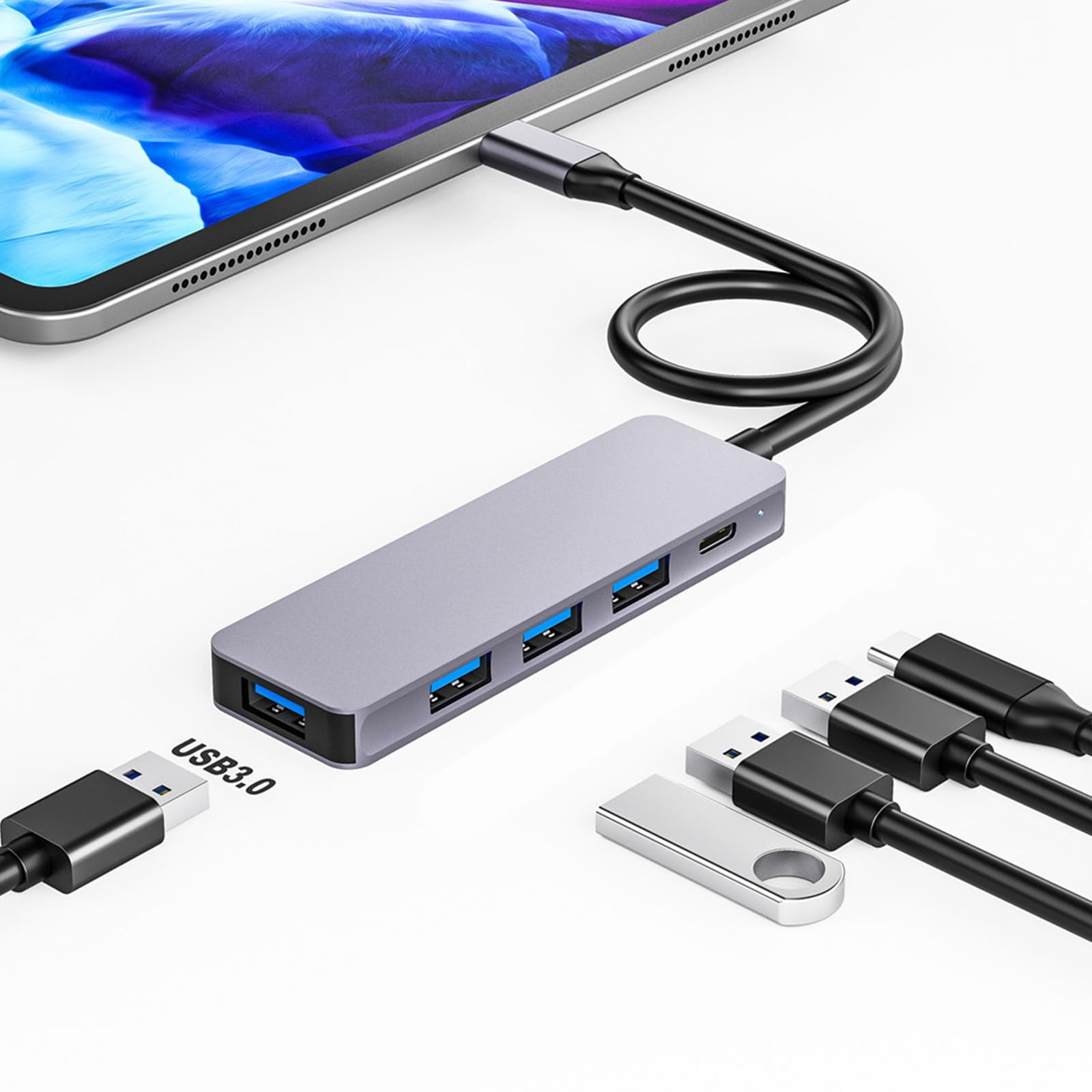 Yanwuwa 4-in-1 Multiport USB Hub & Docking Station - USB Adapter for Laptops & Tablets - Connect Mouse, Keyboard & USB Devices - Perfect for Home Office & Travel Use