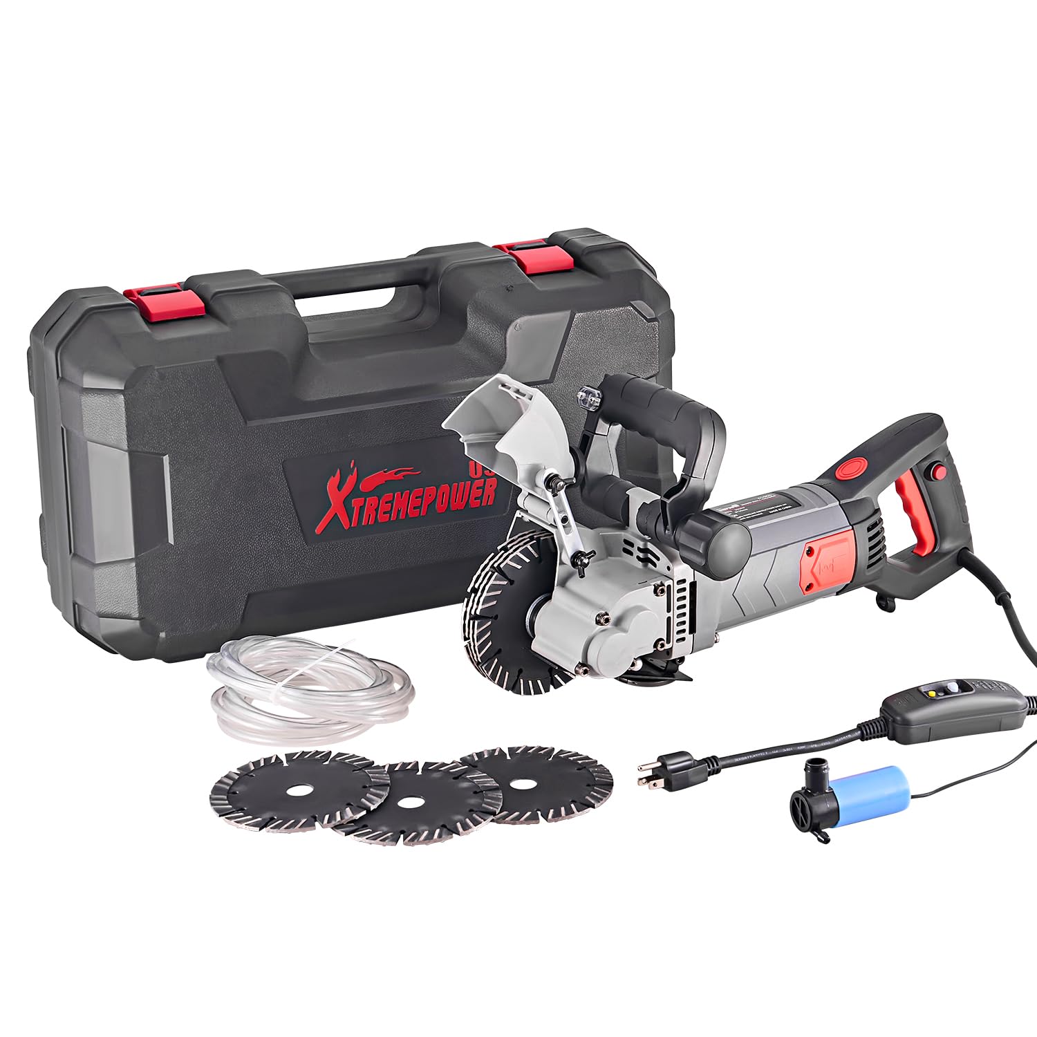 XtremepowerUS 3000W Electric Wall Chaser Concrete Groove Cutter with Water Pump & Case - Professional Slotting Machine for Concrete, Brick, and Tile Cutting - Perfect for Construction, Renovation, and DIY Projects