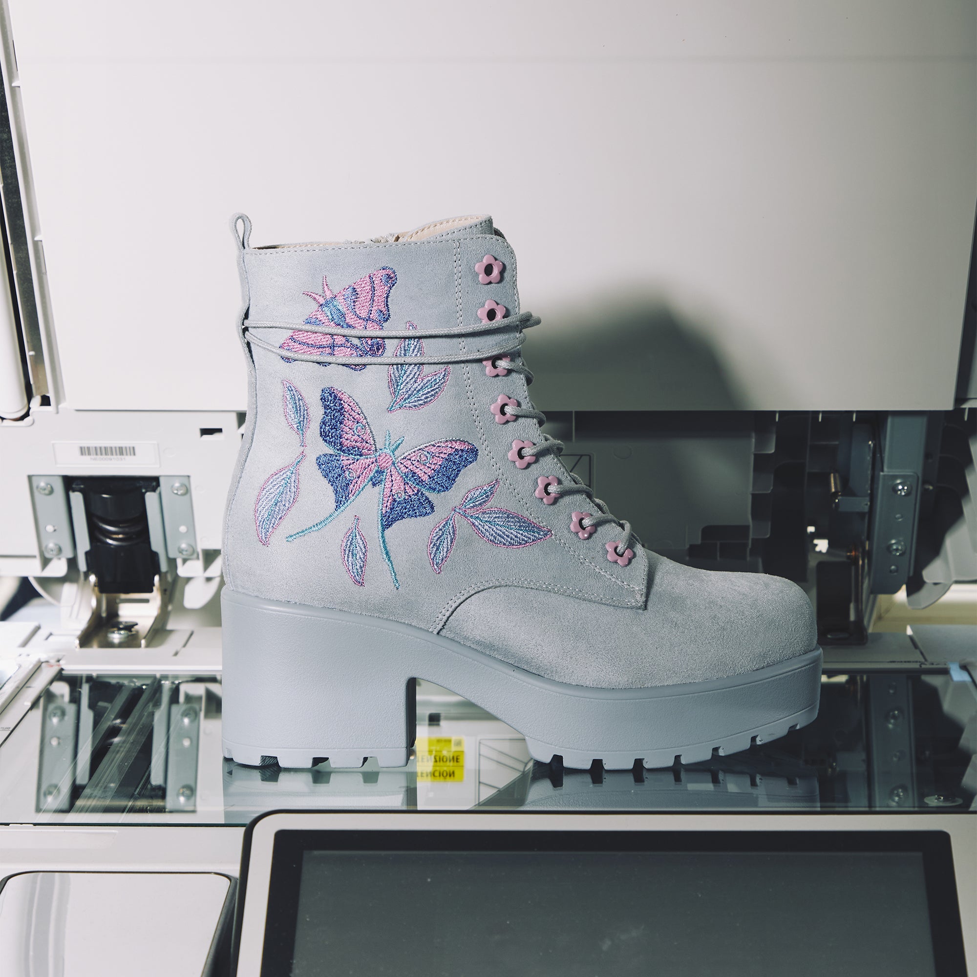 Butterfly Dune Suede Platform Military Boots for Women - Blue Combat Ankle Boots | Fashionable & Comfortable for Outdoor, Streetwear & Fall Winter Style