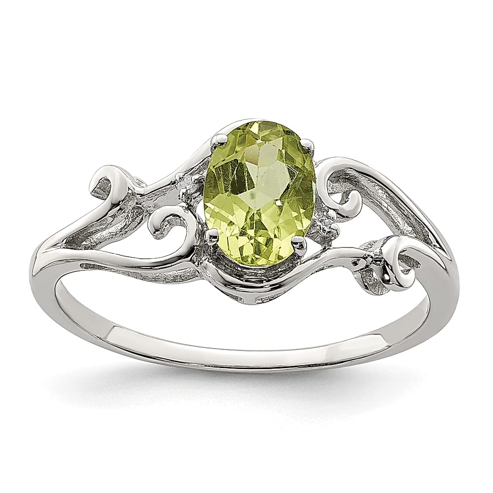 925 Sterling Silver Green Peridot Diamond Oval Ring for Women - Dainty Gemstone Band Jewelry - Perfect Birthday, Anniversary & Valentine's Day Gift for Her (Ideal for Everyday Wear & Special Occasions)