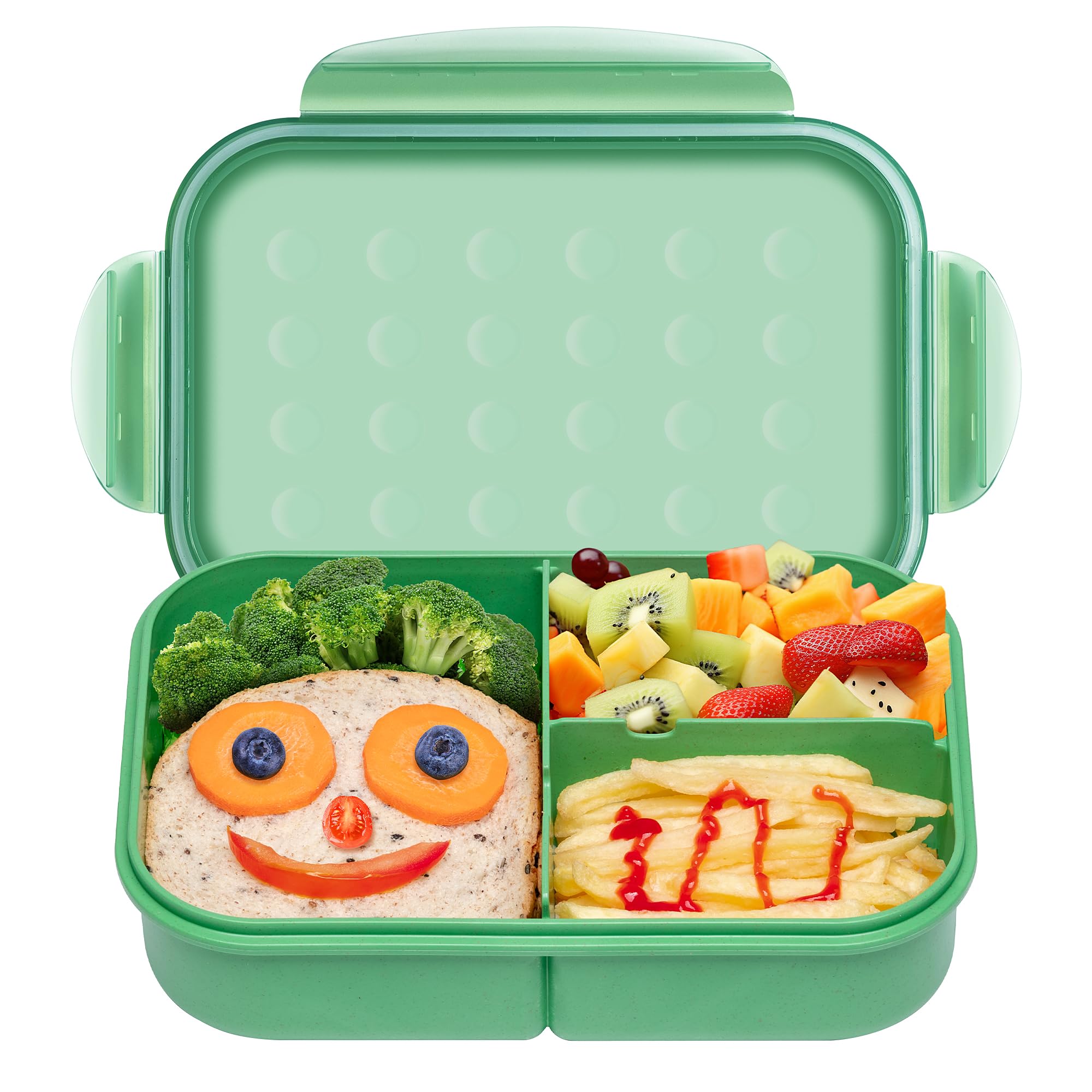Itopor® Leak-Proof Bento Lunch Box for Kids & Adults - 1300ml Wheat Fiber Eco-Friendly Microwave & Dishwasher Safe Food Container with Utensils (Green) - Perfect for School, Office, Picnics & Meal Prep