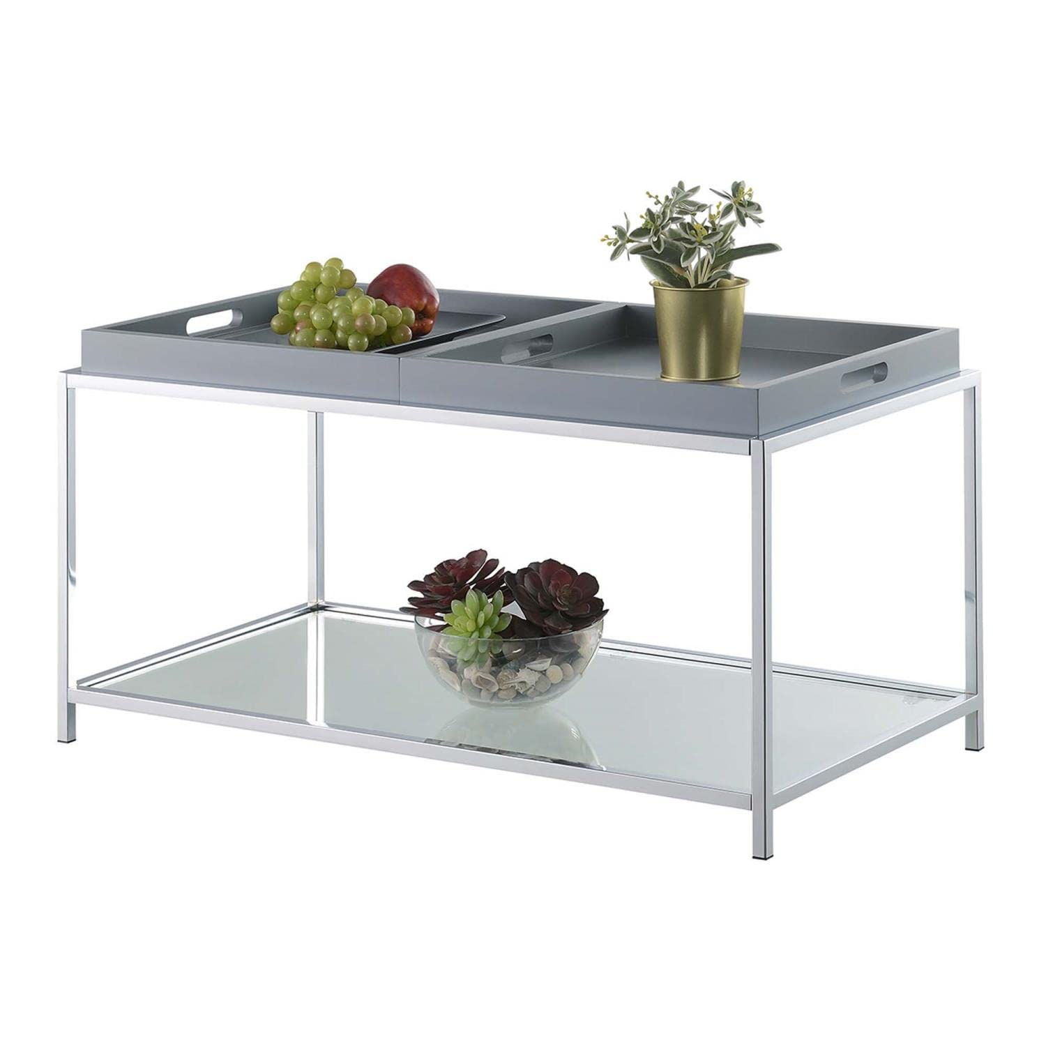 Palm Beach Coffee Table with Removable Trays & Shelf - Modern Gray End Table for Living Room, Perfect for Small Spaces & Home Decor