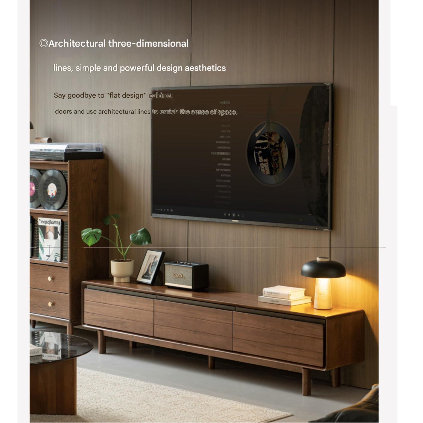 Premium Black Walnut Solid Wood TV Stand - Modern Entertainment Center with Storage for Living Room, Bedroom & Home Theater