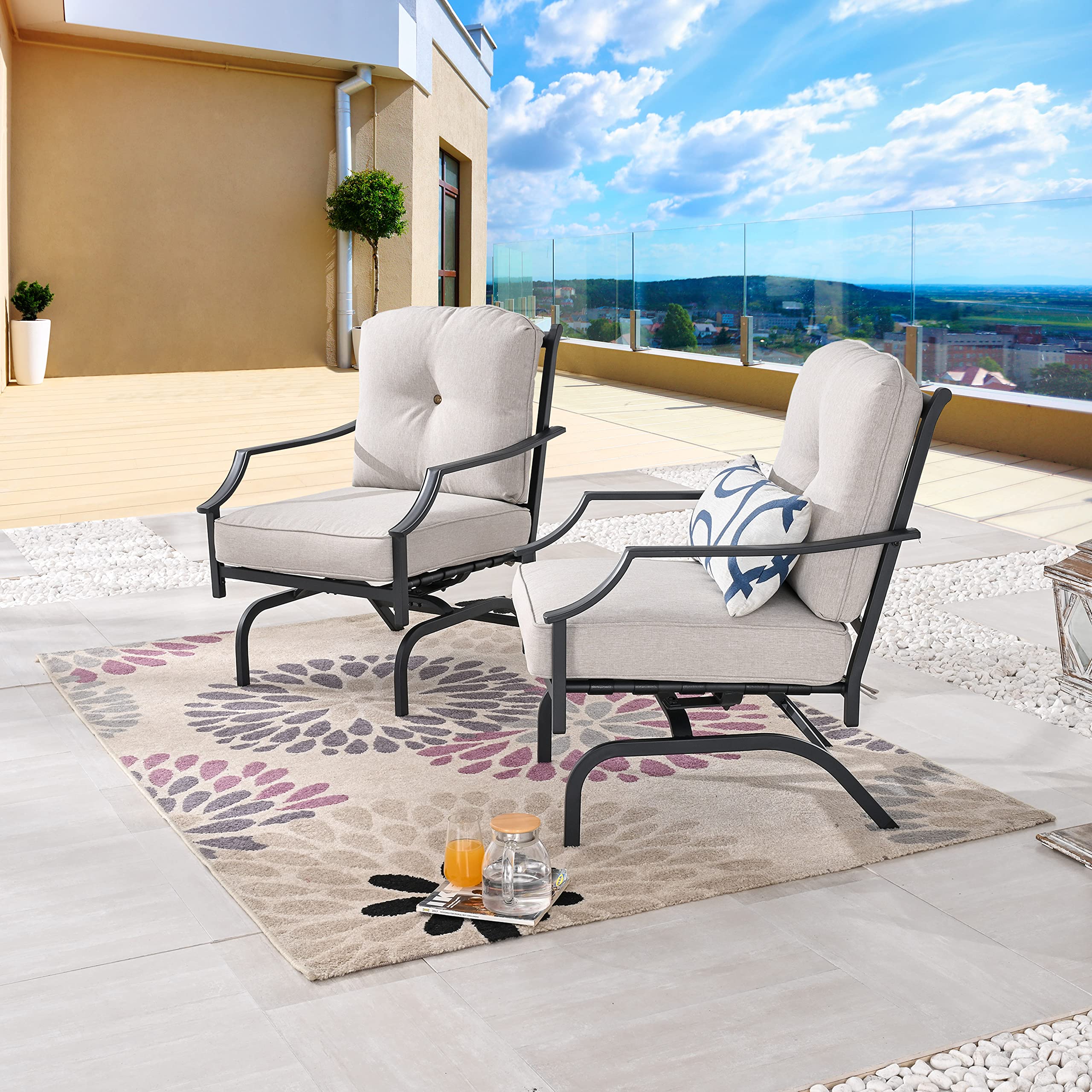 LOKATSE HOME 2-Piece Outdoor Metal Patio Chairs Set with Cushions - Beige Bistro Dining Armchairs for Garden, Balcony & Backyard Conversation Seating