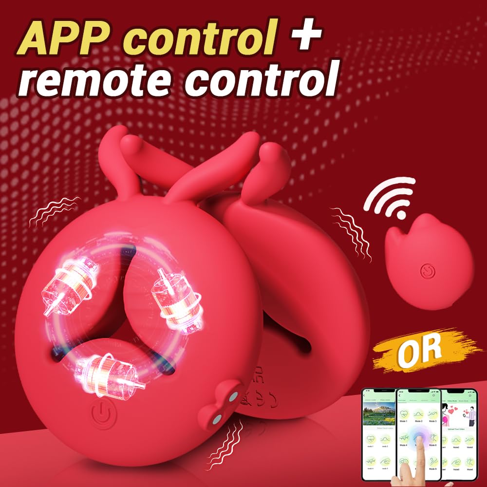 Premium 4-in-1 Remote Control Vibrating Nipple Clamps & Dildo Set - APP Controlled BDSM Sex Toys for Women with 10 Tongue Licking Modes | Couples Play, Solo Pleasure & Sensual Exploration