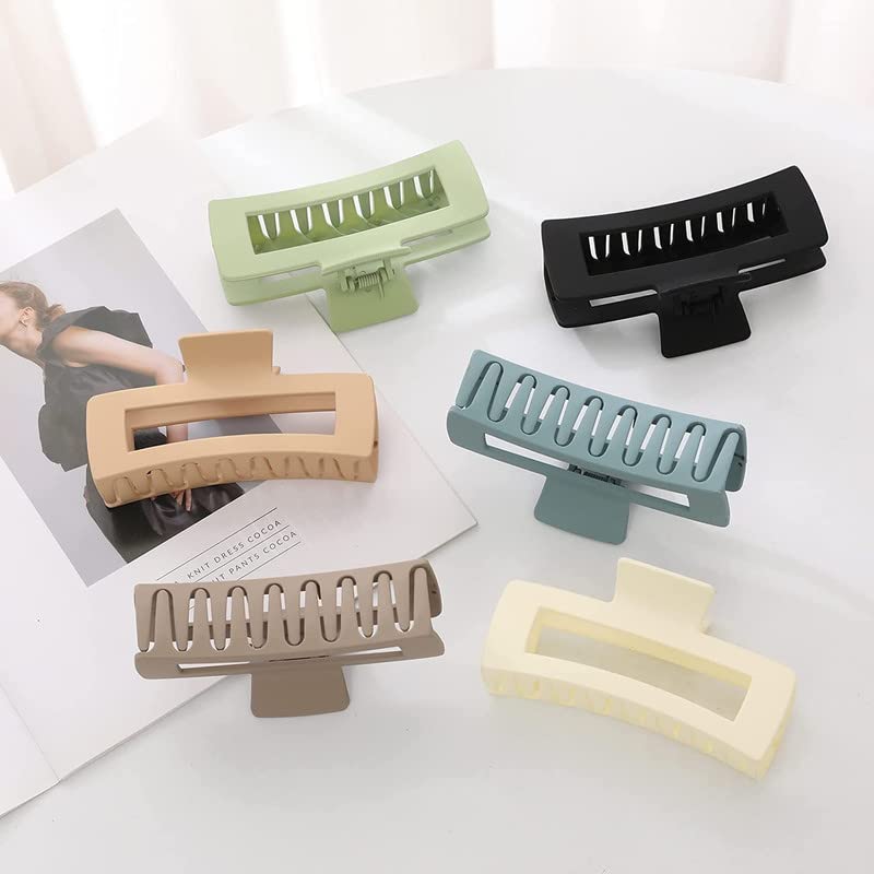 Belicia 6 Pack Extra Large Hair Claw Clips for Women - 5 Inch Big Rectangular Hair Clips, Strong Hold Non-Slip Jumbo Hair Claw for Thick Hair - Perfect for Ponytails, Buns & Updos (Multicolor)