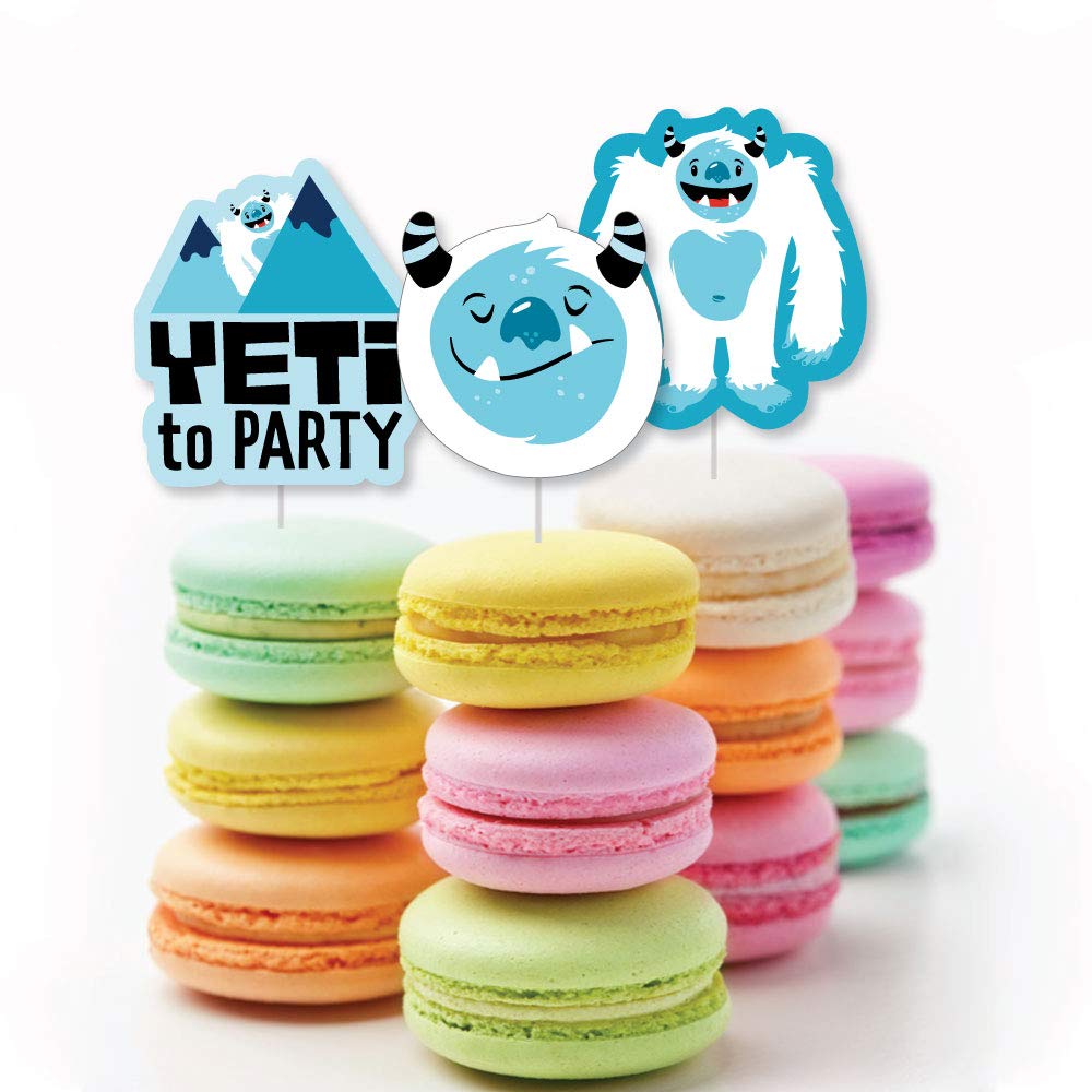 Big Dot of Happiness Yeti to Party - 24-Pack Abominable Snowman Cupcake Toppers for Birthday & Winter Themed Parties - Perfect for Desserts, Cakes, and Treat Decorations