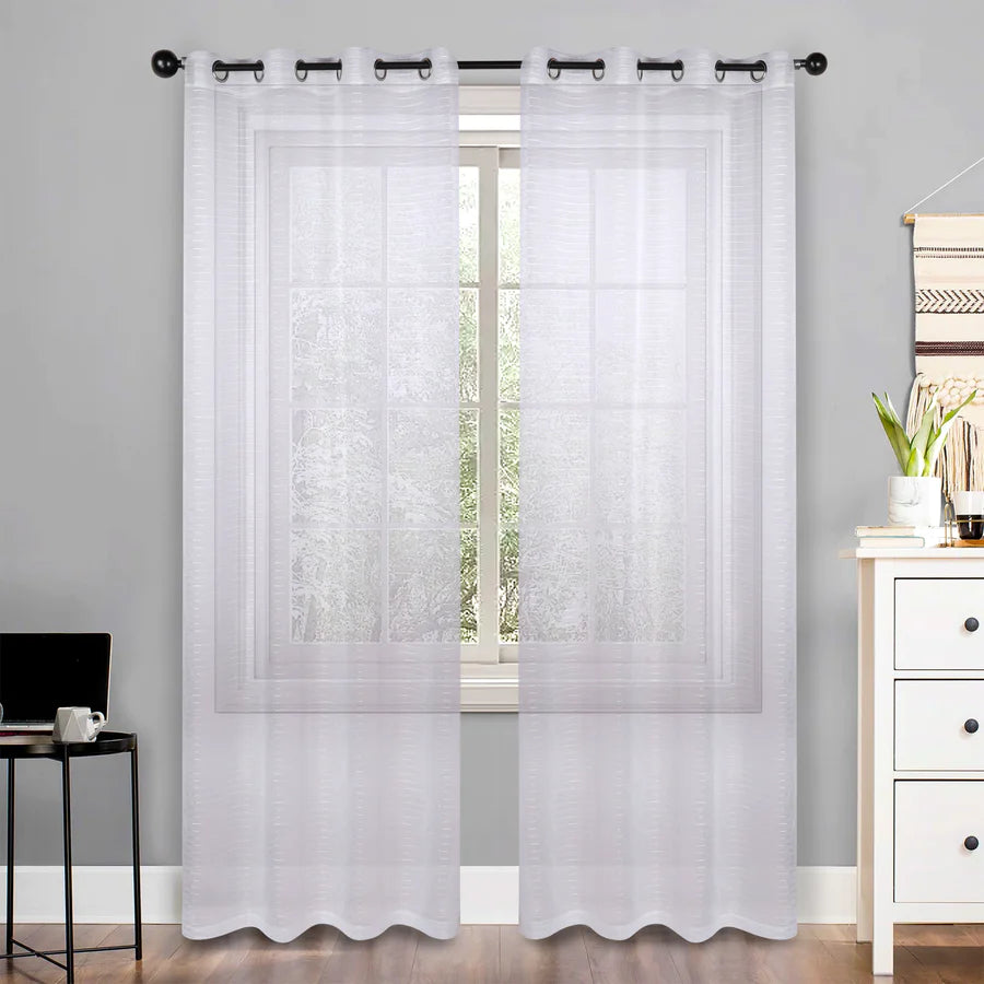 Jackson Striped Sheer Window Curtain Panels - Set of 2 Panels, Light Filtering Sheer Curtains for Living Room, Bedroom, Kitchen - 84 Inches Long, Soft & Airy Textured Fabric