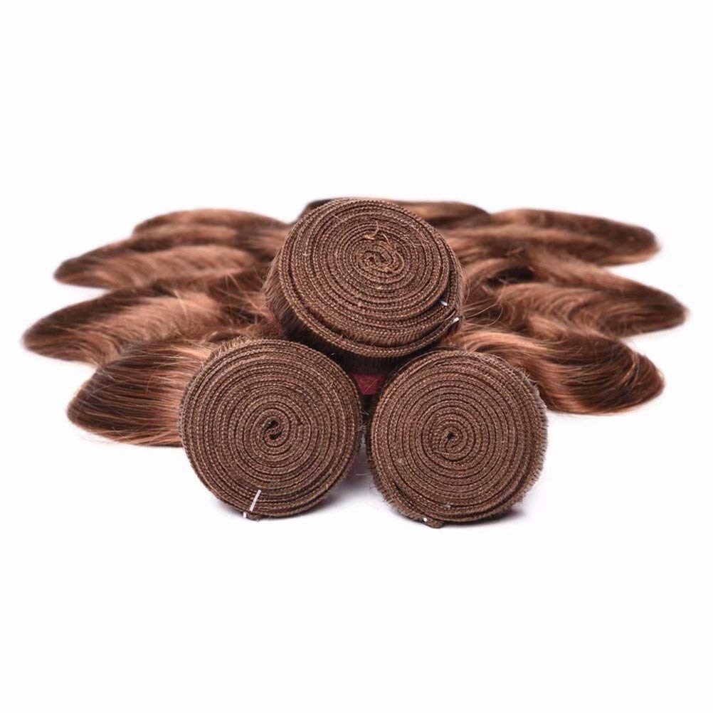 Brazilian Body Wave Human Hair Bundles - 3 Bundles (16 18 20 Inch) 100% Virgin Mink Brazilian Hair Weave Extensions - Natural Wavy Colored 30 Brown - Perfect for Salon Styling, Everyday Wear & Special Occasions