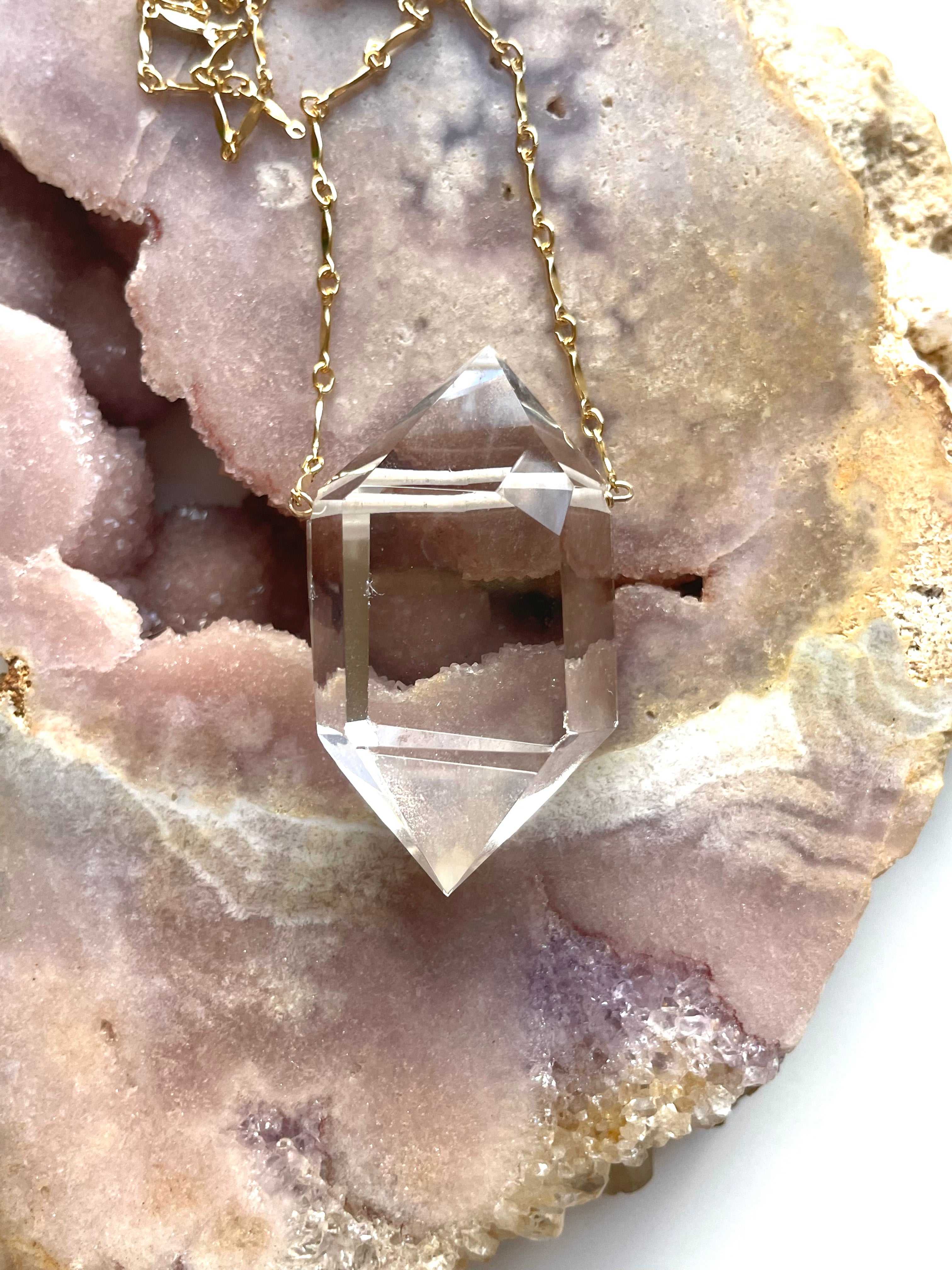 Large Chunky Clear Quartz Necklace 14K Gold Filled - Elegant Healing Crystal Jewelry for Meditation, Yoga & Spiritual Gifts