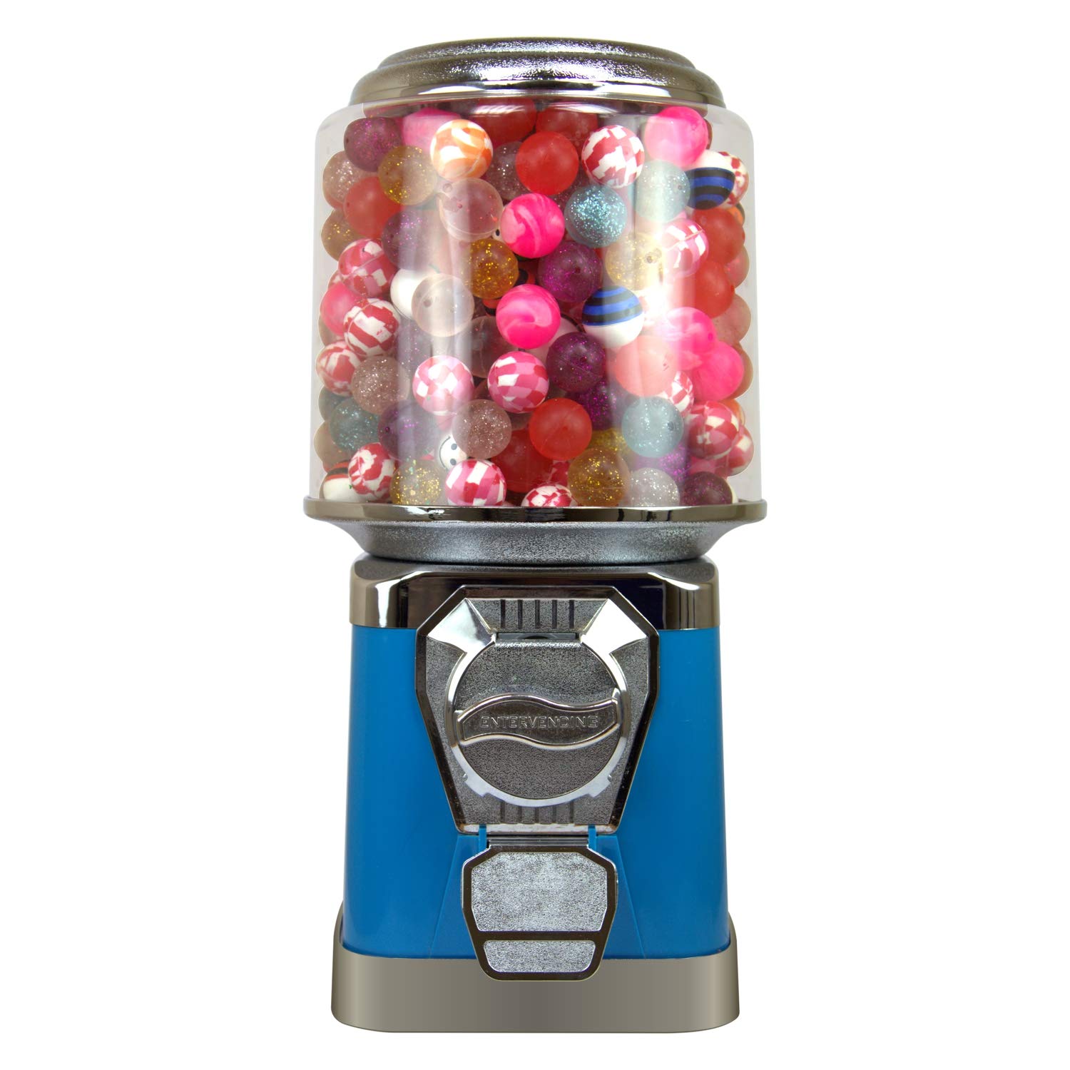 Blue Gumball Machine with Stand & Cylinder Bank - Fun Coin-Operated Bubble Gum Dispenser for Kids - Perfect for Home, Parties, and Retail Stores