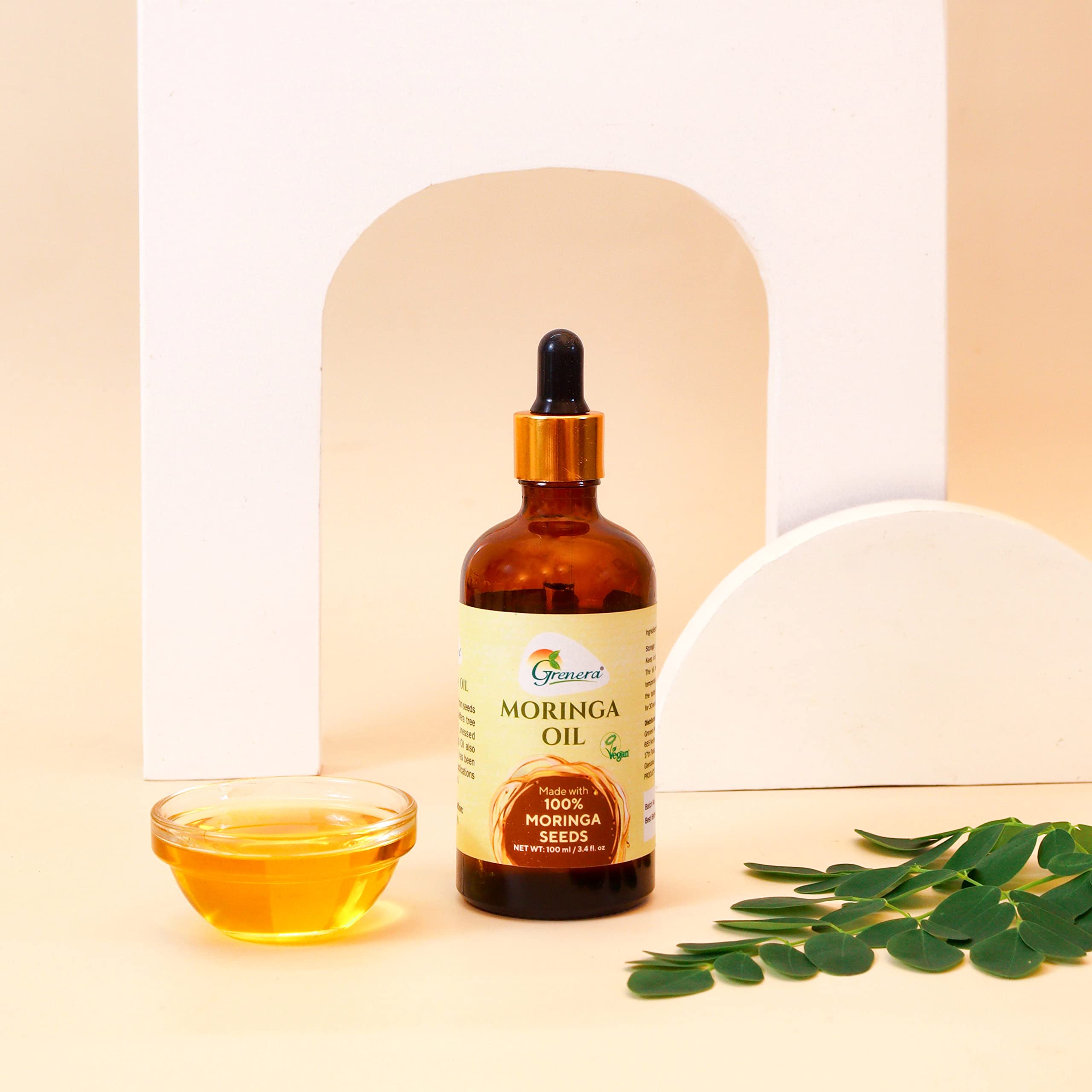 Grenera 100% Pure Cold Pressed Moringa Oil - 100ml Extra Virgin for Hair Growth, Skin Care & Anti-Aging | Natural Moisturizer for Face, Body & Scalp | Organic Carrier Oil for Massage, Aromatherapy & DIY Beauty