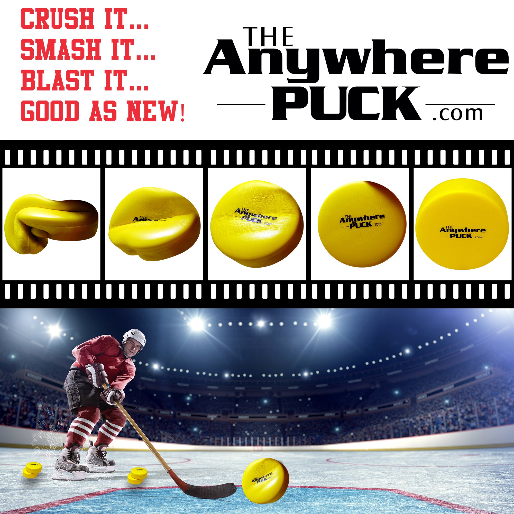 Anywhere Sports The Anywhere Puck 6 Pack - Yellow Foam Hockey Training Set for Kids | Indoor & Outdoor Hockey Practice, Backyard Games, Youth Sports Training