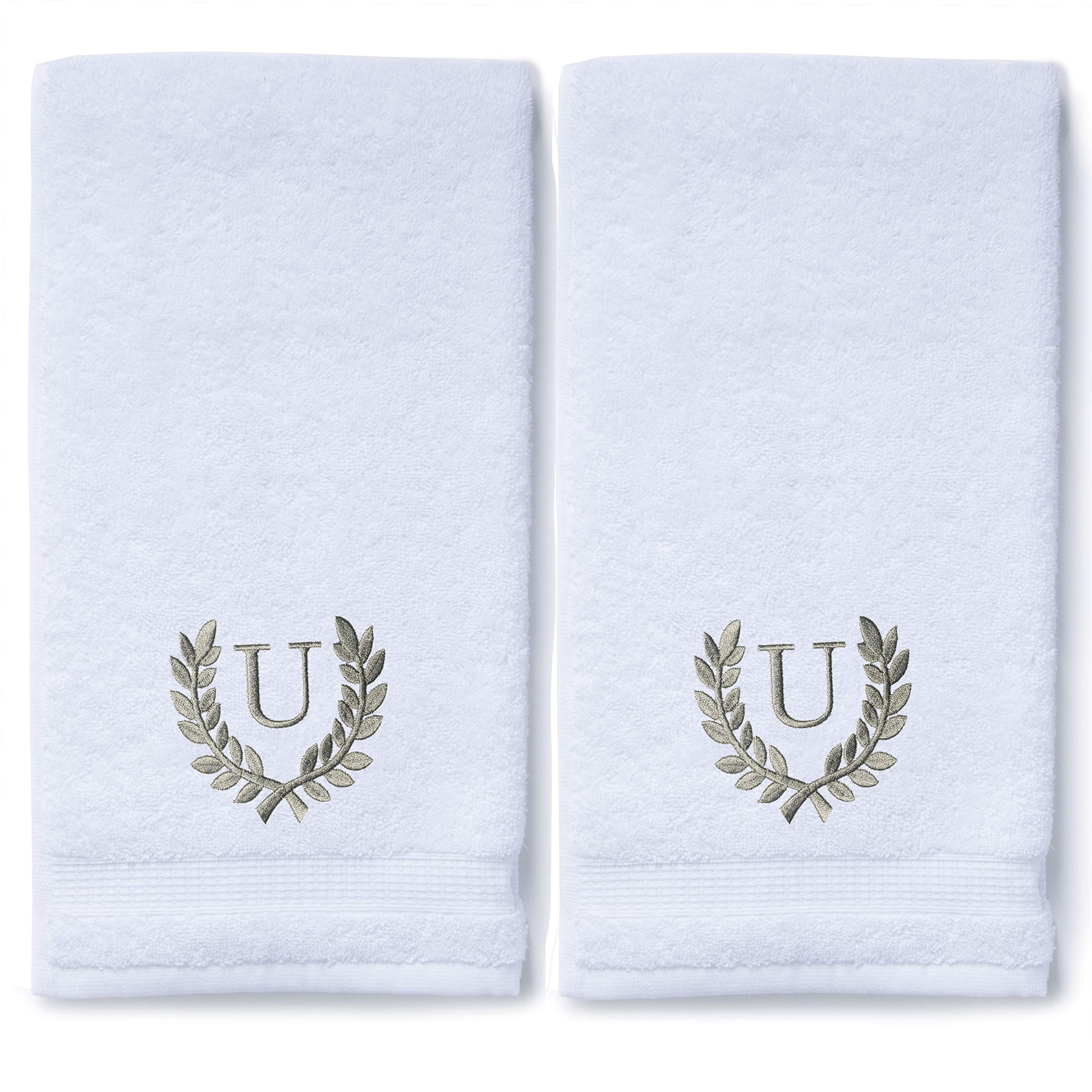 Personalized Monogrammed Hand Towels Set of 2 - Luxury Turkish Cotton 16x30 Inch for Bathroom, Kitchen & Spa | Wedding Gift, Bridal Shower Present | Custom Roman Font Embroidery | Soft Oversized Makeup Towels - Perfect for Guest Bathrooms, Luxury Hotels & Spa Days