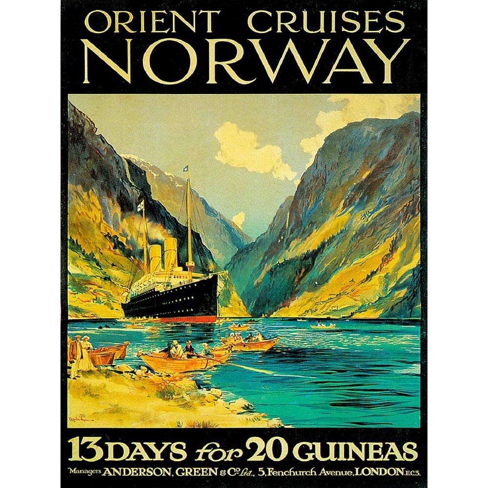 Vintage Norway Fjord Cruise Travel Poster - Unframed Wall Art Print for Home & Office Decor | Premium London UK Inspired Travel Decor | Perfect for Living Room, Bedroom, or Office Wall Display
