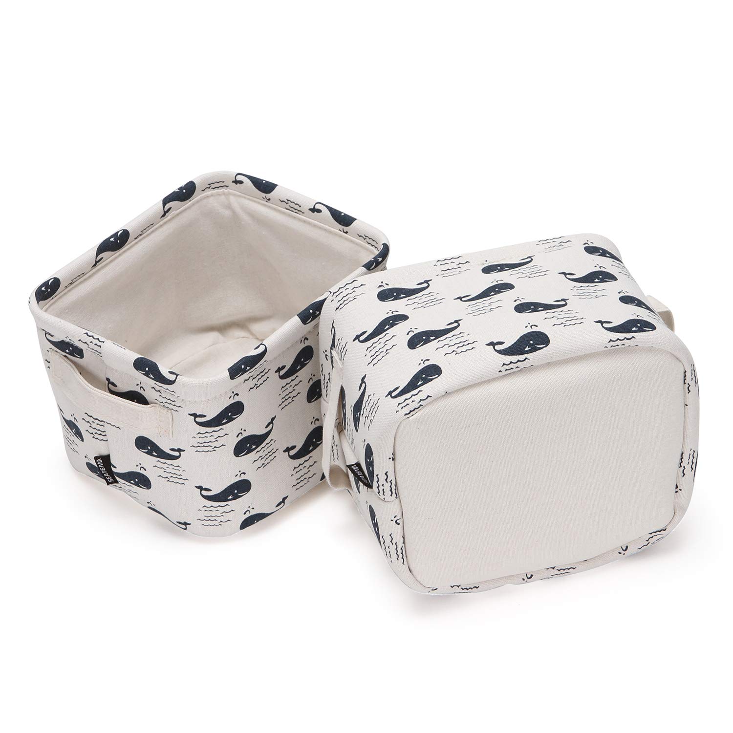Sea Team Collapsible Square Mini Canvas Storage Bins - Set of 4 (Whale) | Foldable Fabric Organizer Baskets for Nursery, Kids Room, Closet & Office | Space-Saving Home Organization Solution