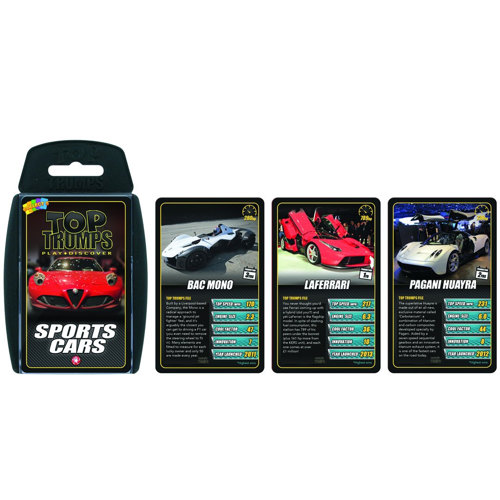 Sports Cars Top Trumps Card Game - 1688 Collectible Cards for Kids & Adults | Fun Family Game Night, Travel Entertainment & Car Enthusiast Gift