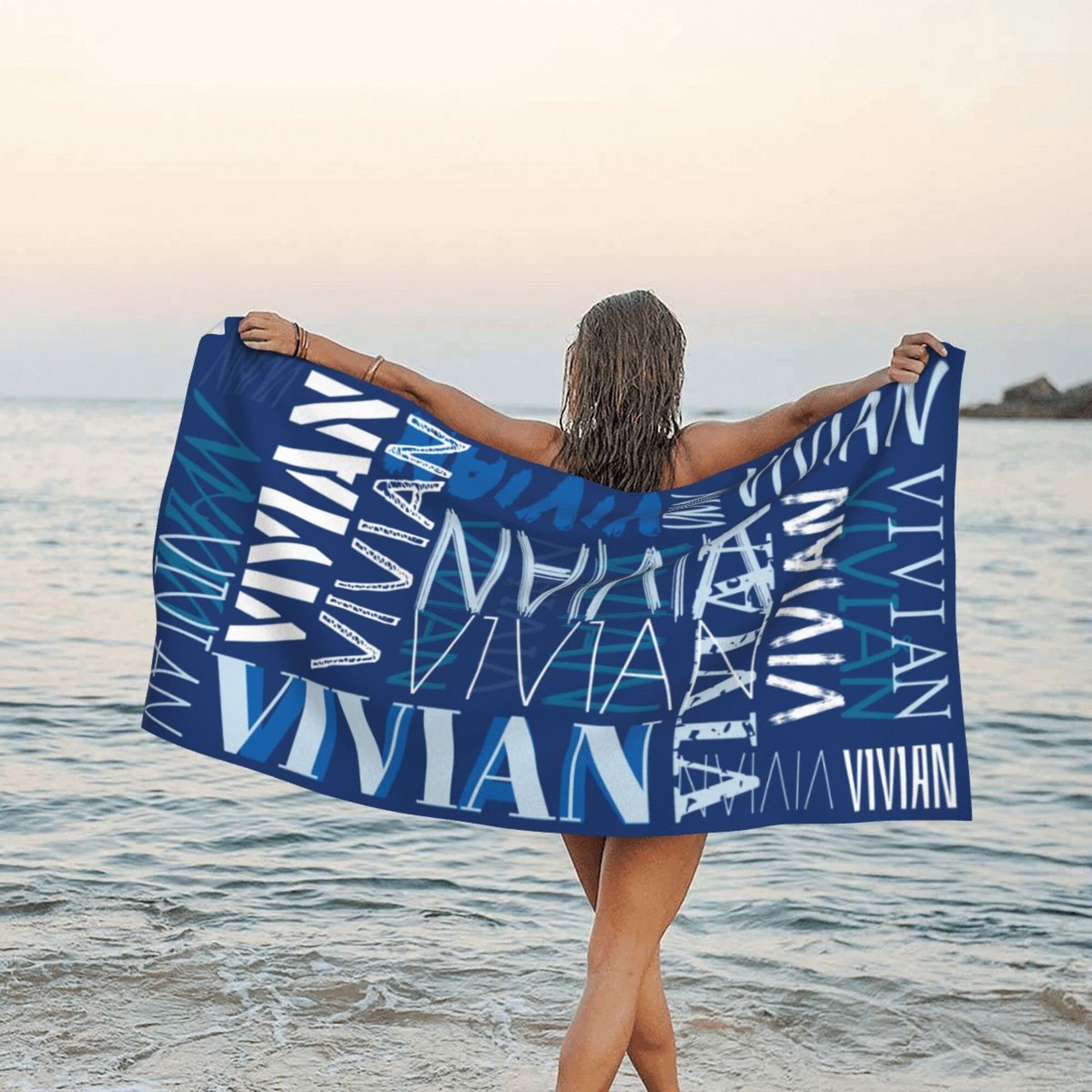 Personalized Beach Towel with Name - Custom Quick Dry Sand Free Super Absorbent Towel for Kids & Adults - Perfect for Travel, Pool, Swimming, Beach, Camping & Outdoor Activities (B-Personalized Name)