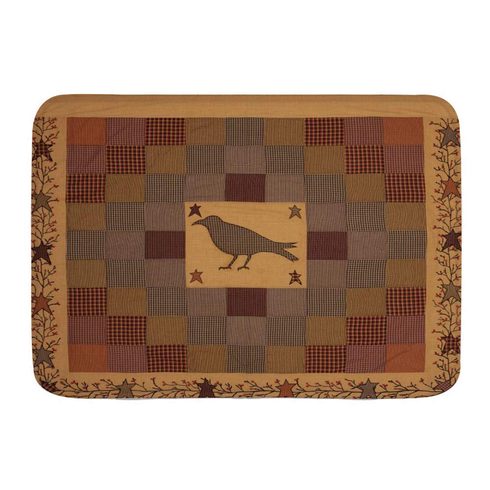 Non-Slip Plush Bath Mat Rug - Primitive Crow Pocket Star Vine Country Design, 29.5