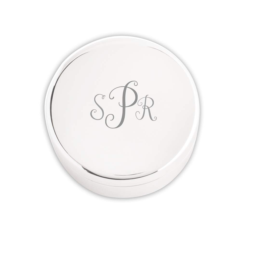 Personalized Silver-Plated Round Jewelry Keepsake Box with Custom Engraved Monogram - Perfect Gift for Baby, Daughter, Wife, Friend or Coworker - Great for Jewelry Storage, Baby Keepsakes & Special Occasions