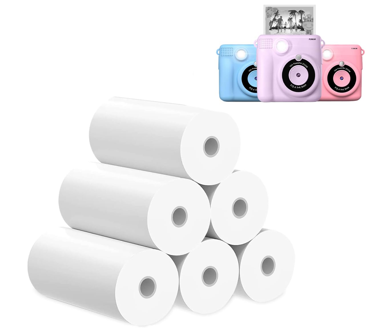 FUNKAM 6 Rolls Thermal Printing Paper for Kids Camera - Instant Photo Paper Refills, Compatible with Children's Digital Cameras - Perfect for Birthday Gifts, School Projects & Family Memories