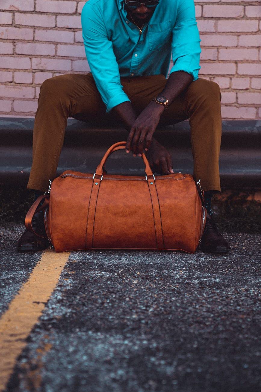 Premium Leather Duffle Bag for Travel - Multi-Functional Carry-On with Shoe Compartment & Spacious Storage - Ideal for Gym, Business Trips & Weekend Getaways (Brown)