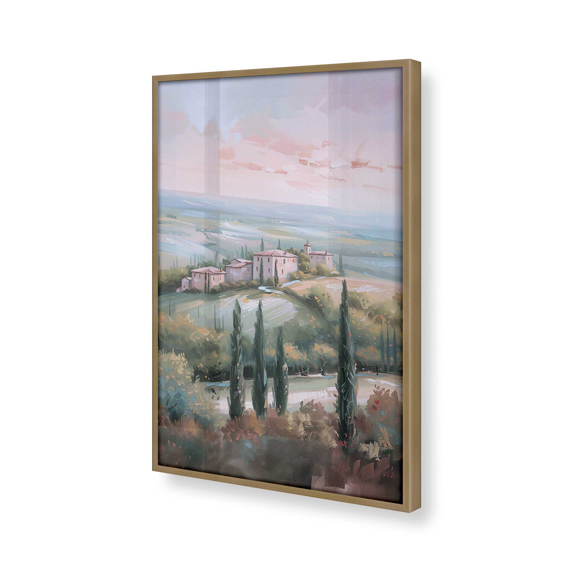 Tuscany Sunset Landscape Art Print - Dusk's Glow v1 Wall Decor for Living Room, Bedroom & Office