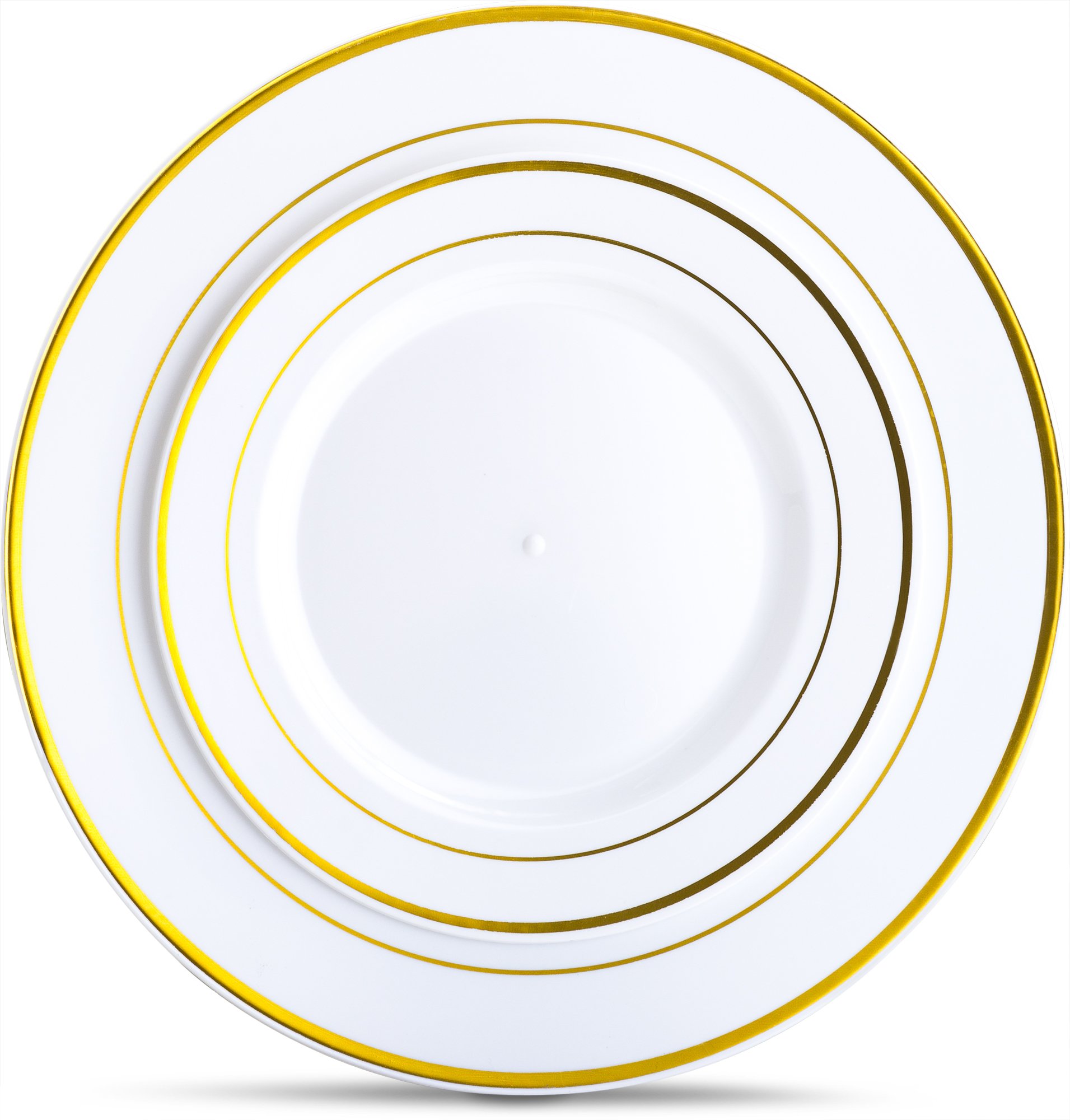 Laura Stein Premium 40-Piece Plastic Dinnerware Set - 20 White & Gold Rimmed 10.75