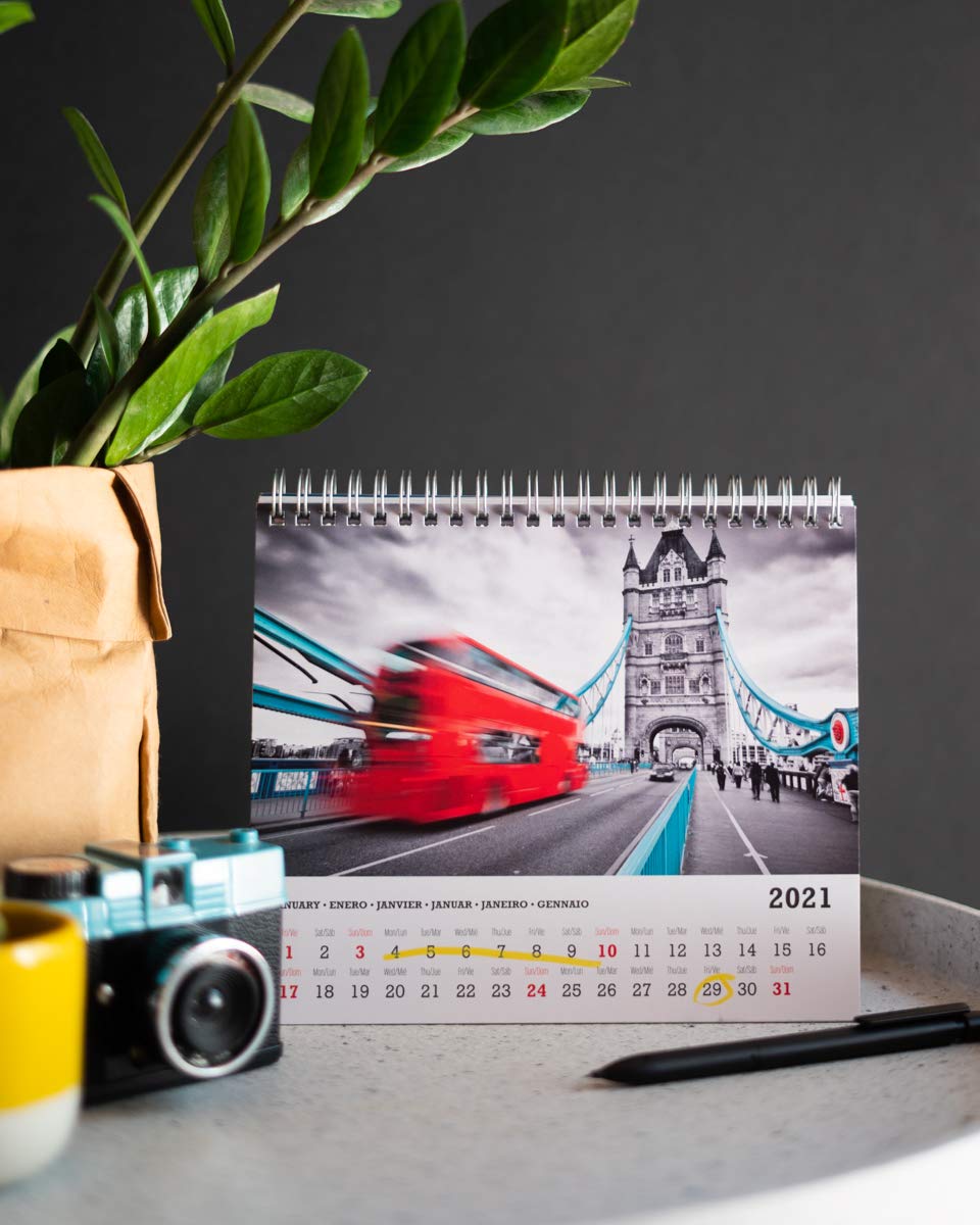 Grupo Erik - 2021 London Themed Desk Calendar | Stylish Office Decor | Perfect for Home, Office & Gift Giving