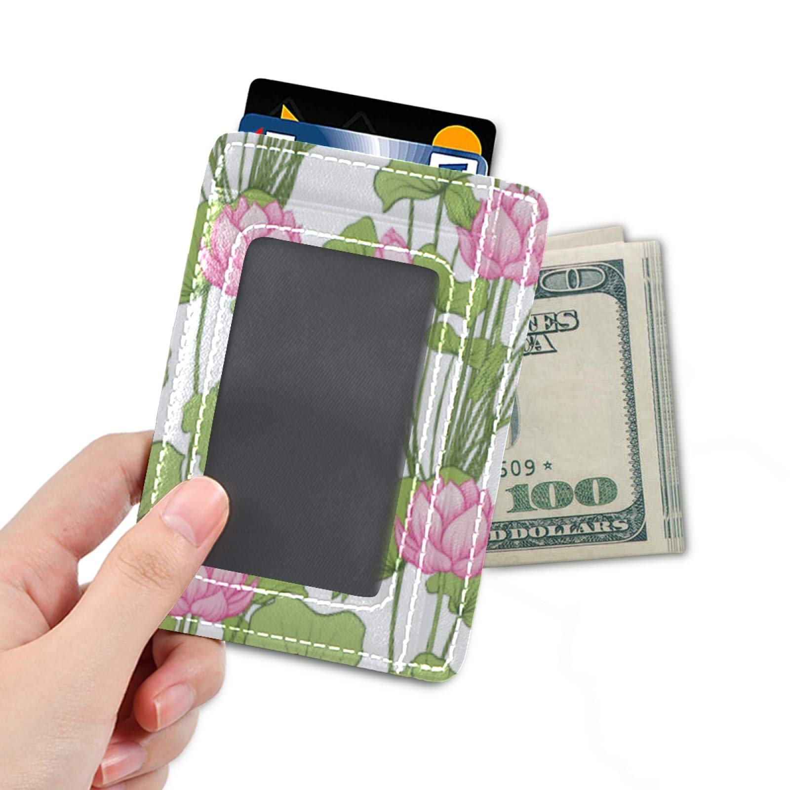 Lotus Flower Slim Minimalist RFID Blocking Card Wallet - PU Leather Front Pocket Wallet for Men & Women | Perfect for Travel, Everyday Use & Contactless Payments