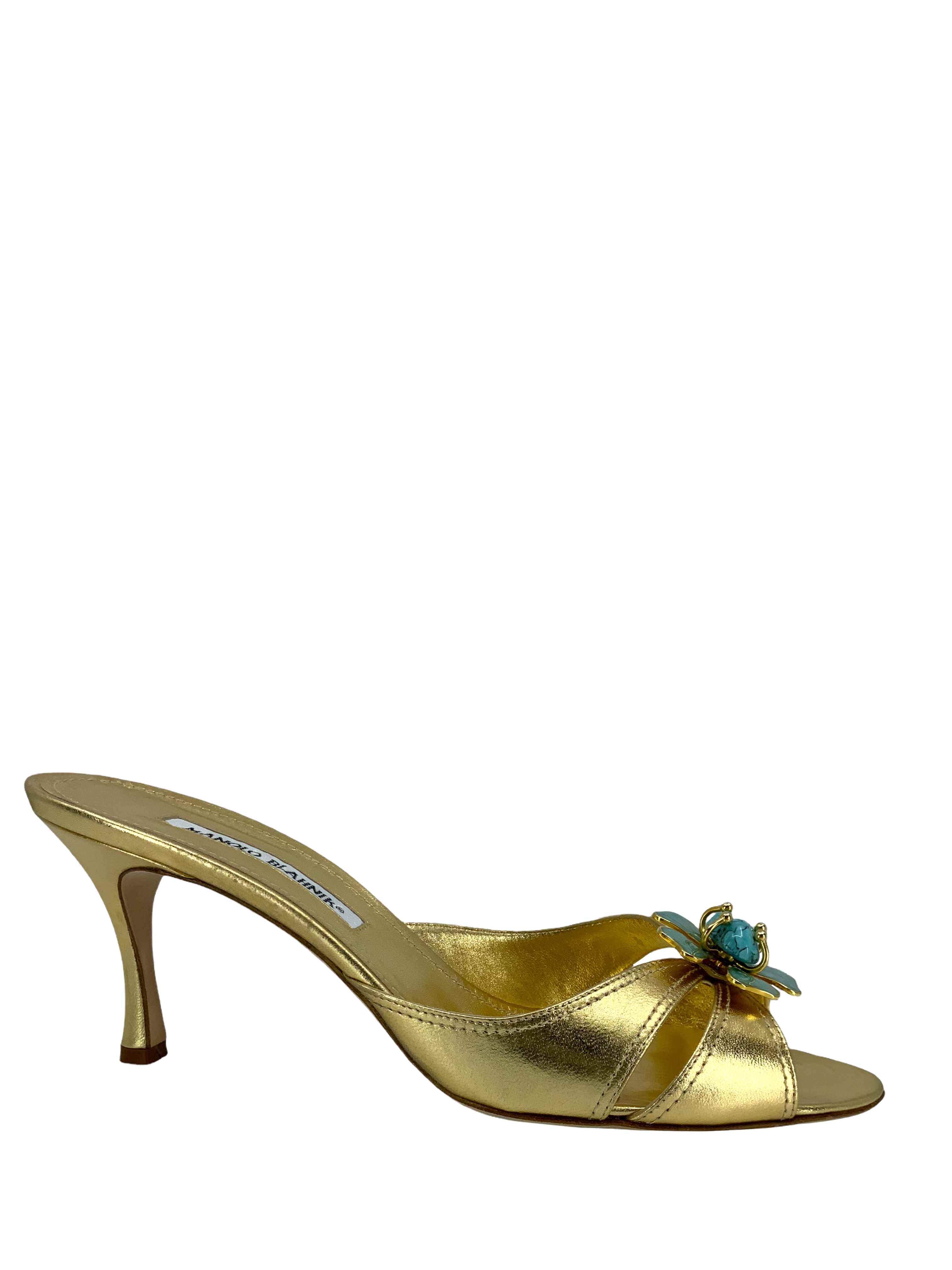 Manolo Blahnik Tailobo Leather Embellished Slide Sandals for Women Size 10.5 | Luxury Designer Summer Shoes | Perfect for Beach, Vacation & Evening Parties